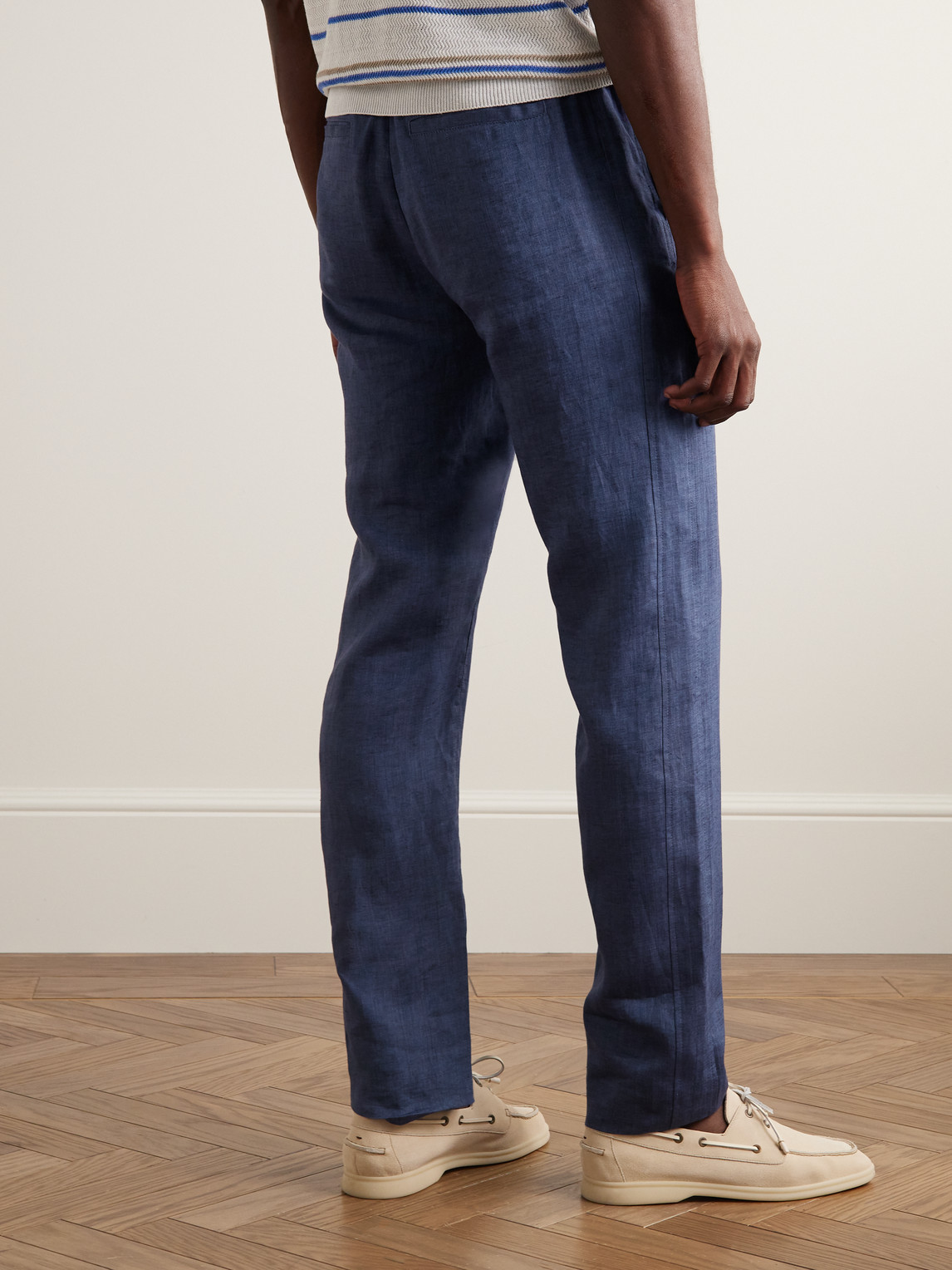 Shop Loro Piana Gadd Straight-leg Linen Trousers In Blue