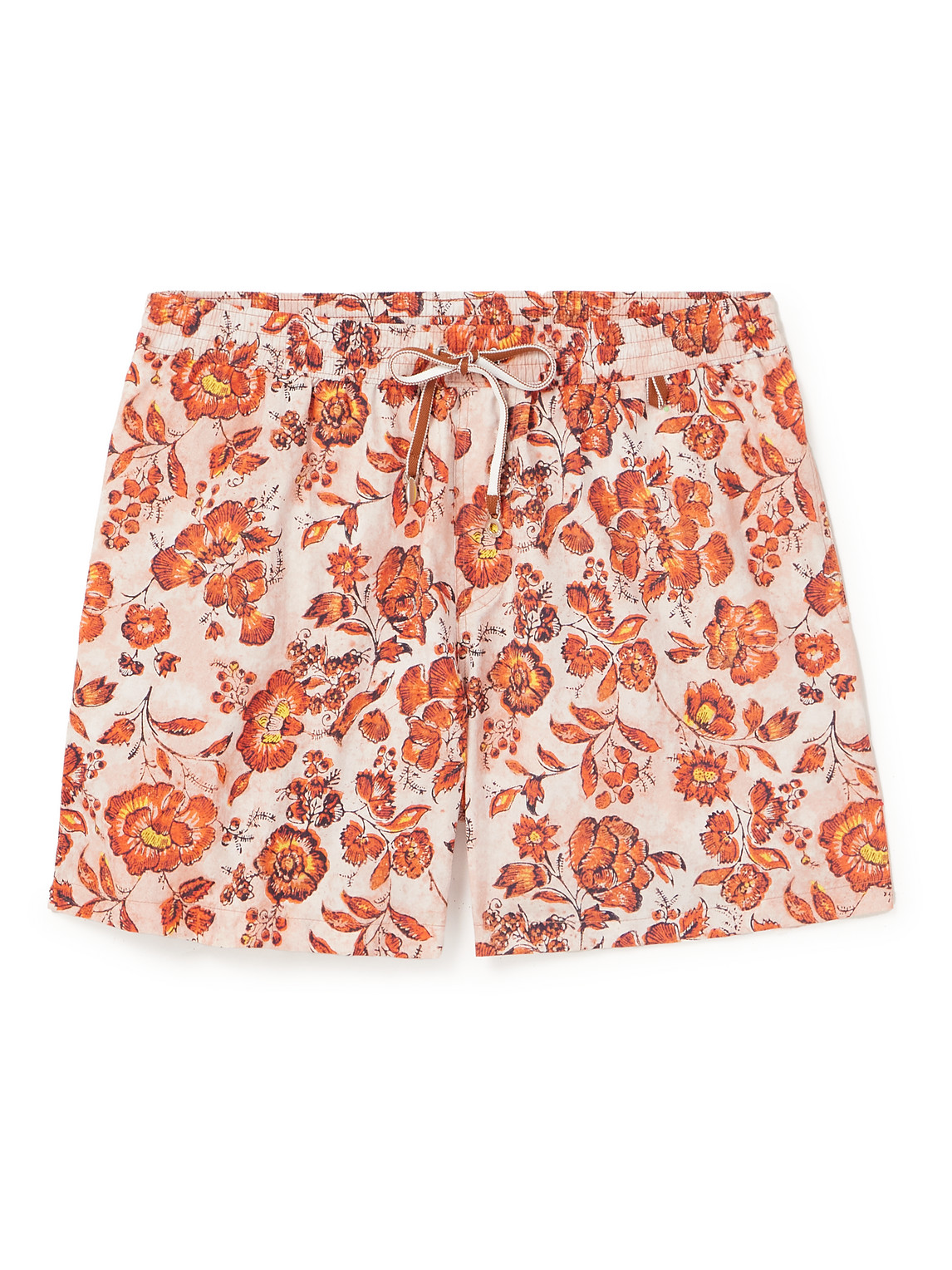 Loro Piana Straight-leg Mid-length Floral-print Swim Shorts In Orange