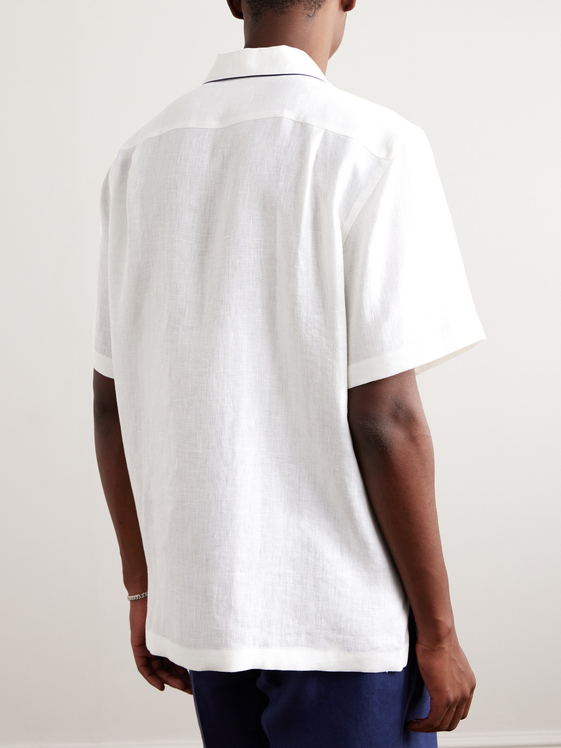 Shop Loro Piana Contrast-tipped Linen Shirt In White