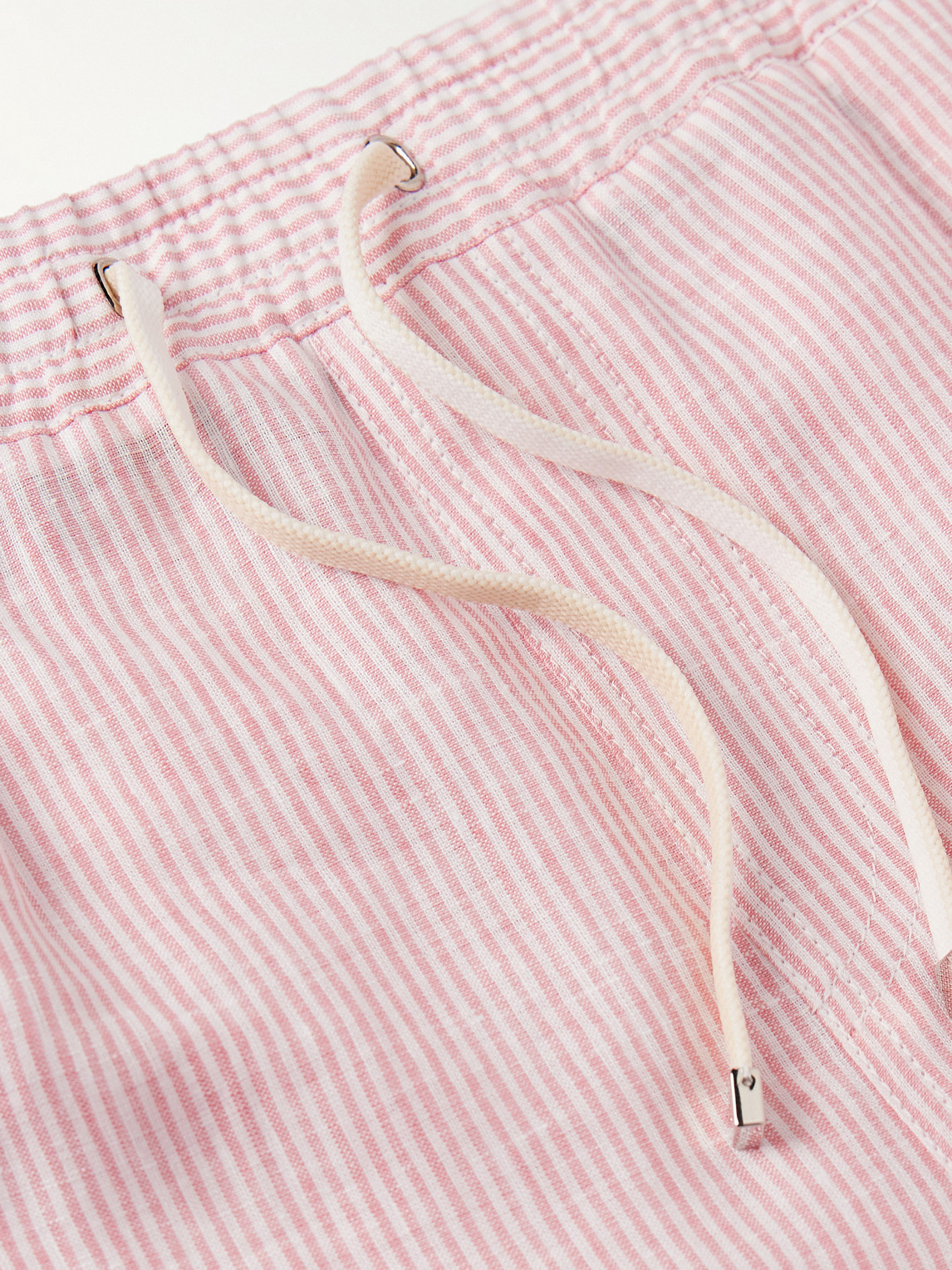 Shop Loro Piana Arizona Straight-leg Striped Linen Drawstring Bermuda Shorts In Pink