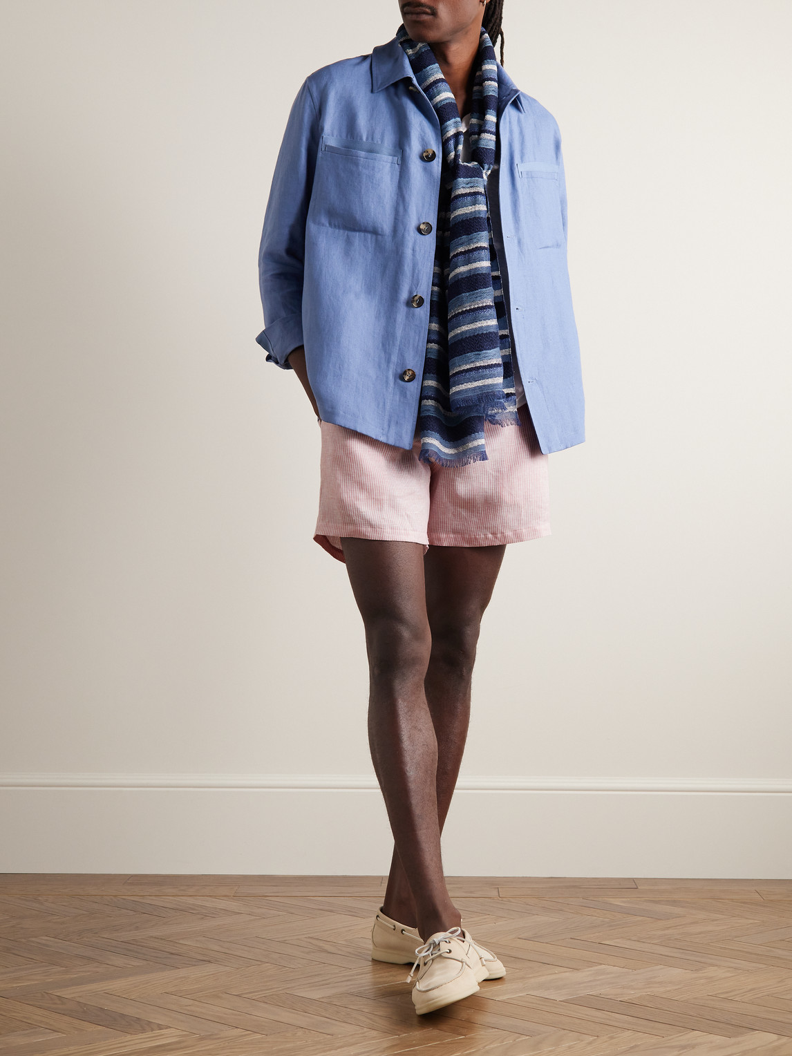 Loro Piana Arizona Straight-leg Striped Linen Drawstring Bermuda Shorts In Pink