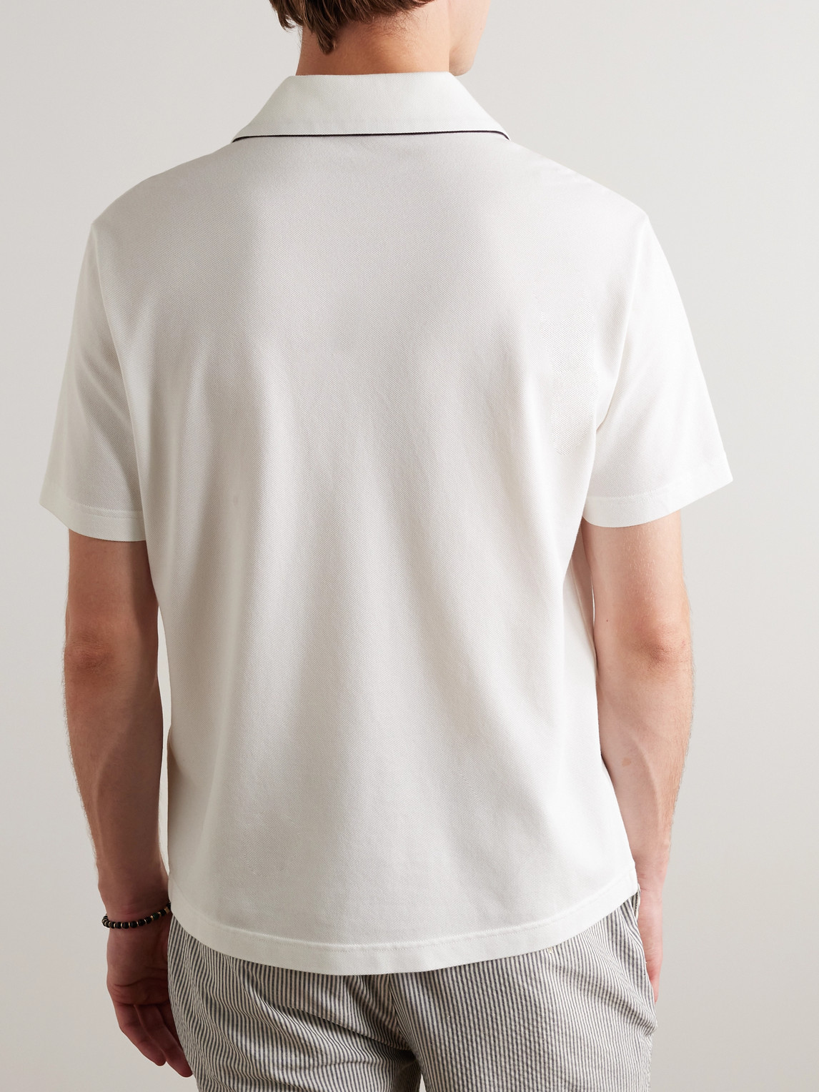 Shop Loro Piana Manihi Camp-collar Cotton-blend Piqué Polo Shirt In White
