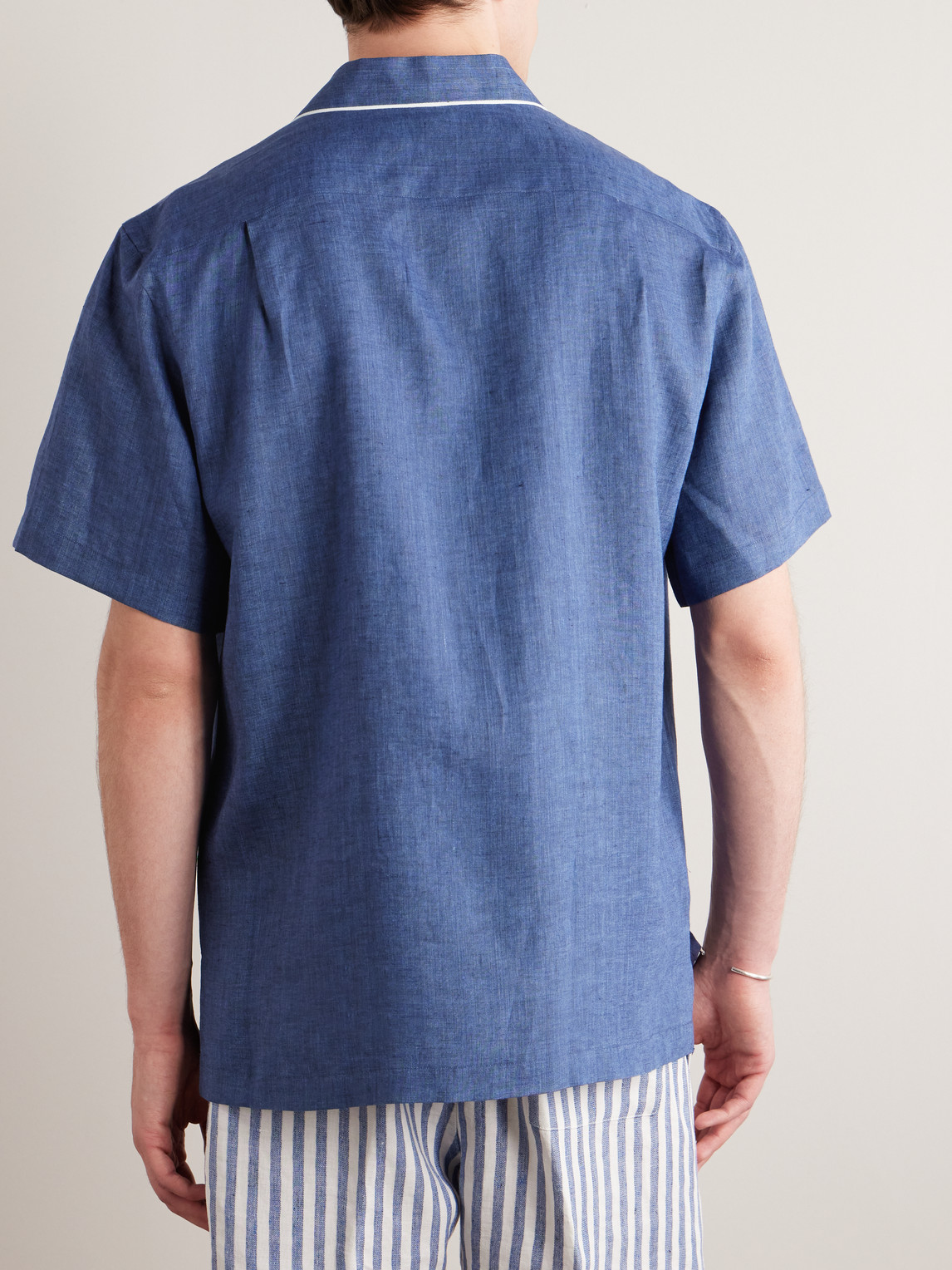 Shop Loro Piana Camp-collar Slub Linen Shirt In Blue