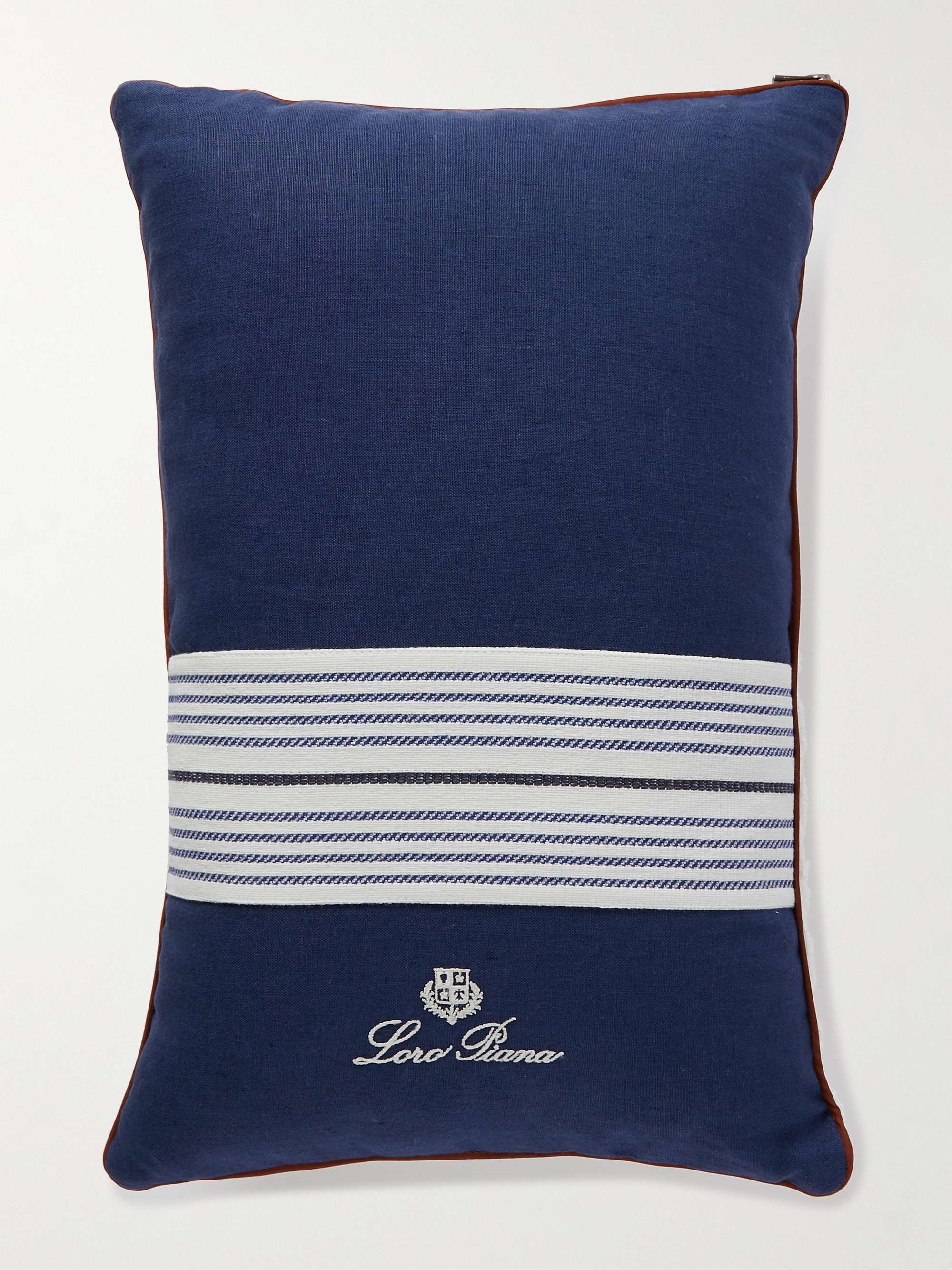 Logo-Embroidered Striped Linen and Terry Beach Pillow