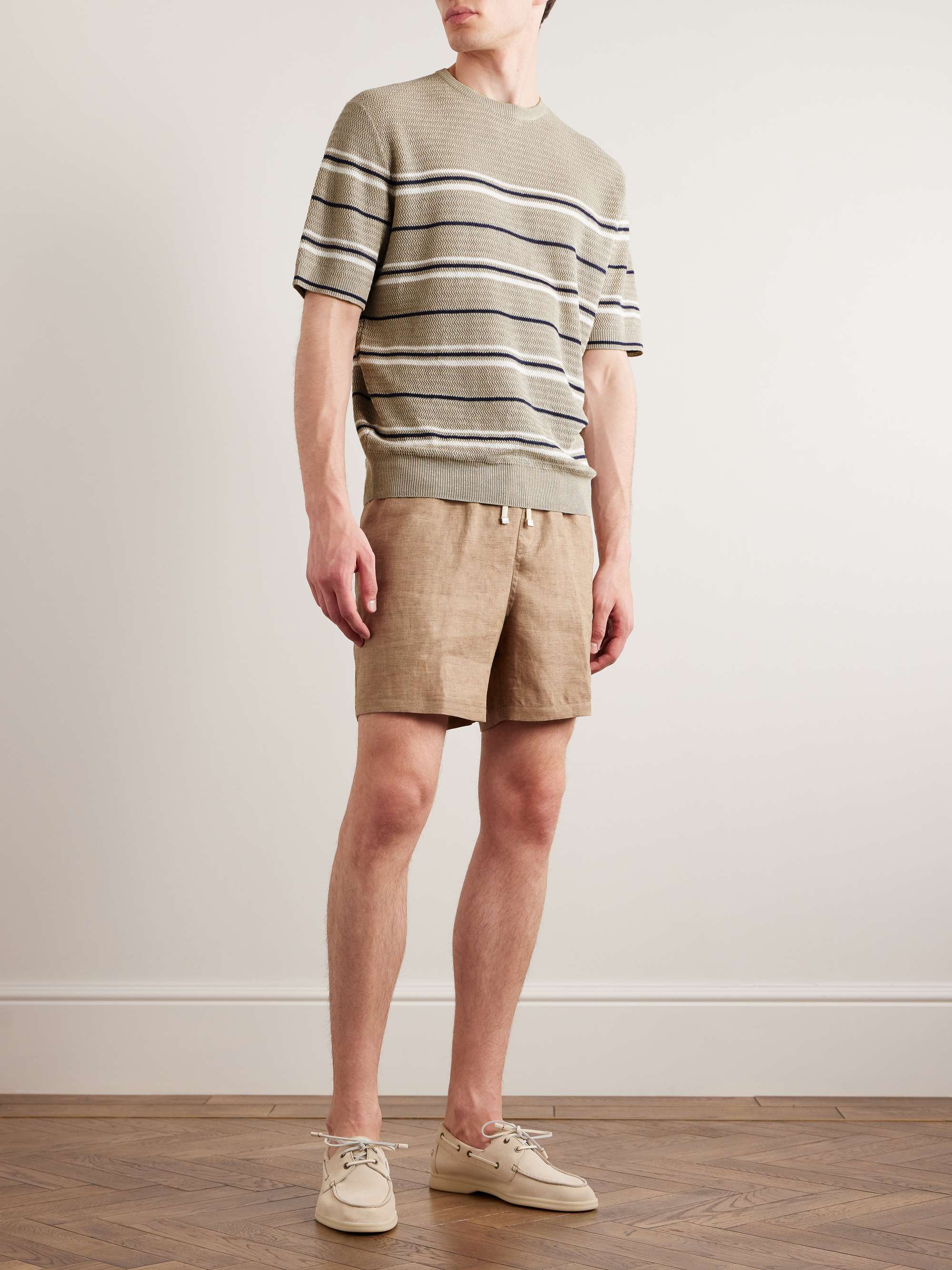 LORO PIANA Striped Herringbone Linen T-Shirt