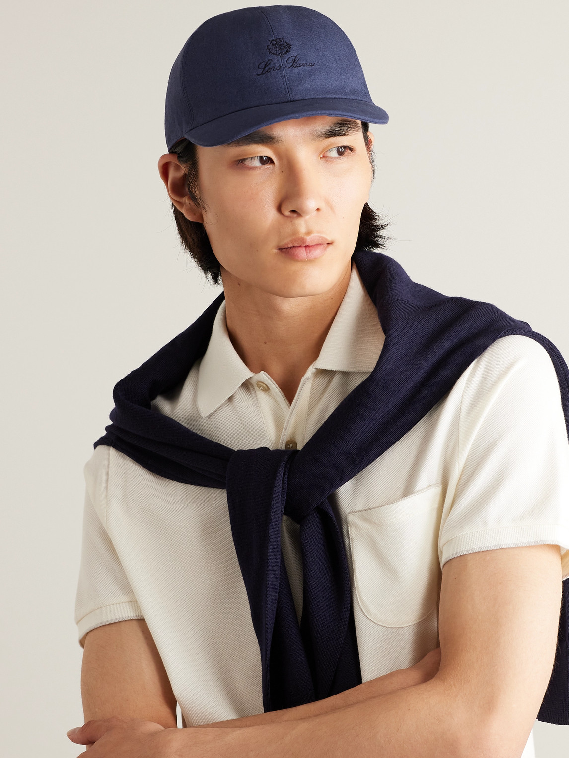 Shop Loro Piana Logo-embroidered Linen Baseball Cap In Blue