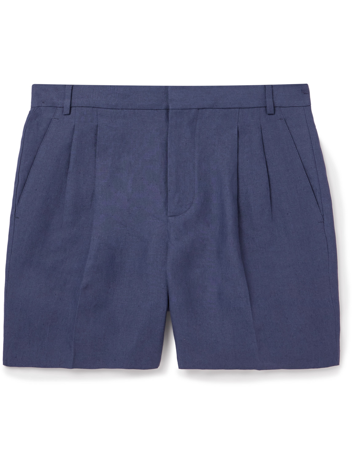 Loro Piana Honiara Straight-leg Pleated Linen Bermuda Shorts In Blue