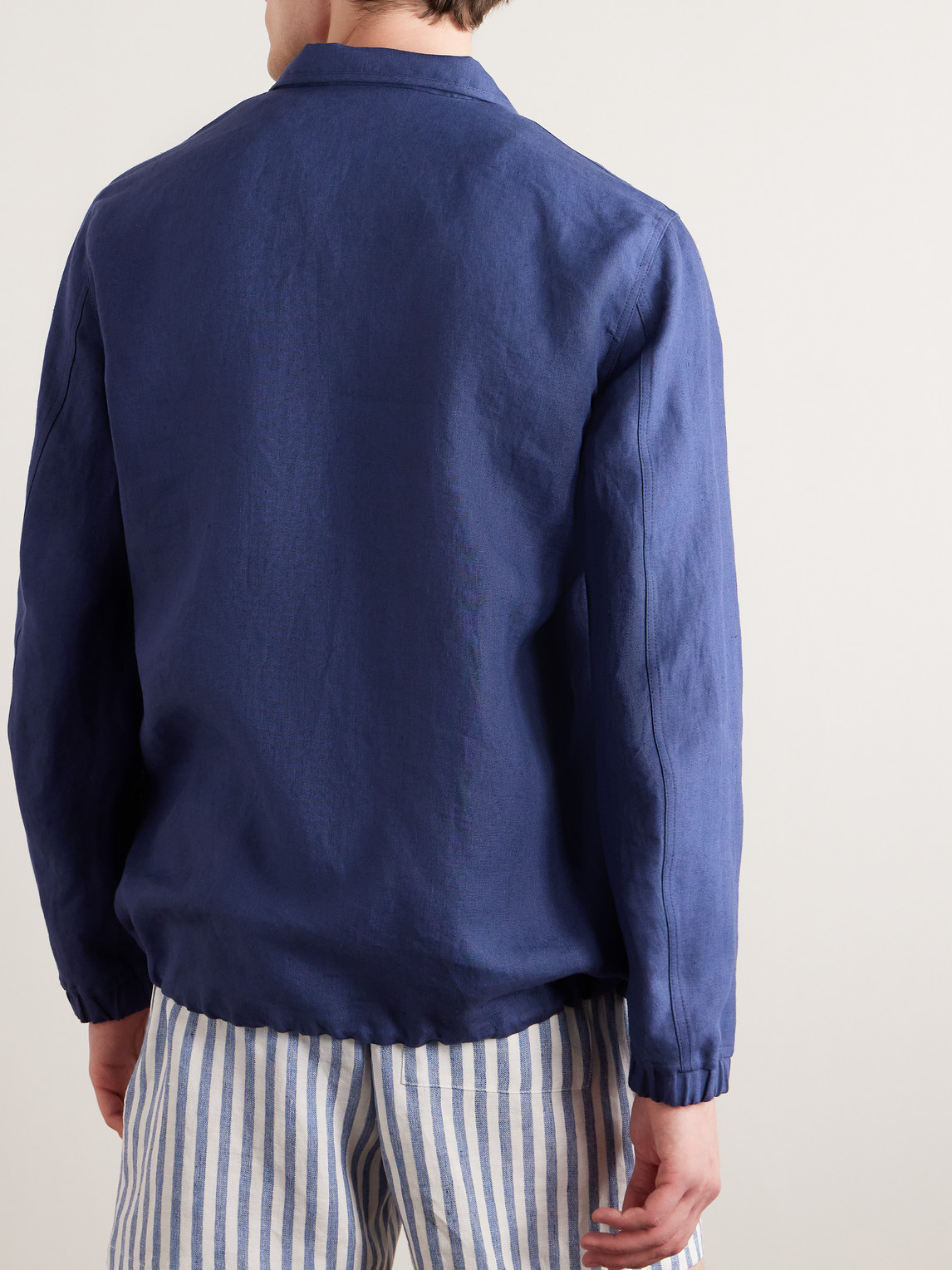 Shop Loro Piana Linen Half-zip Jacket In Blue