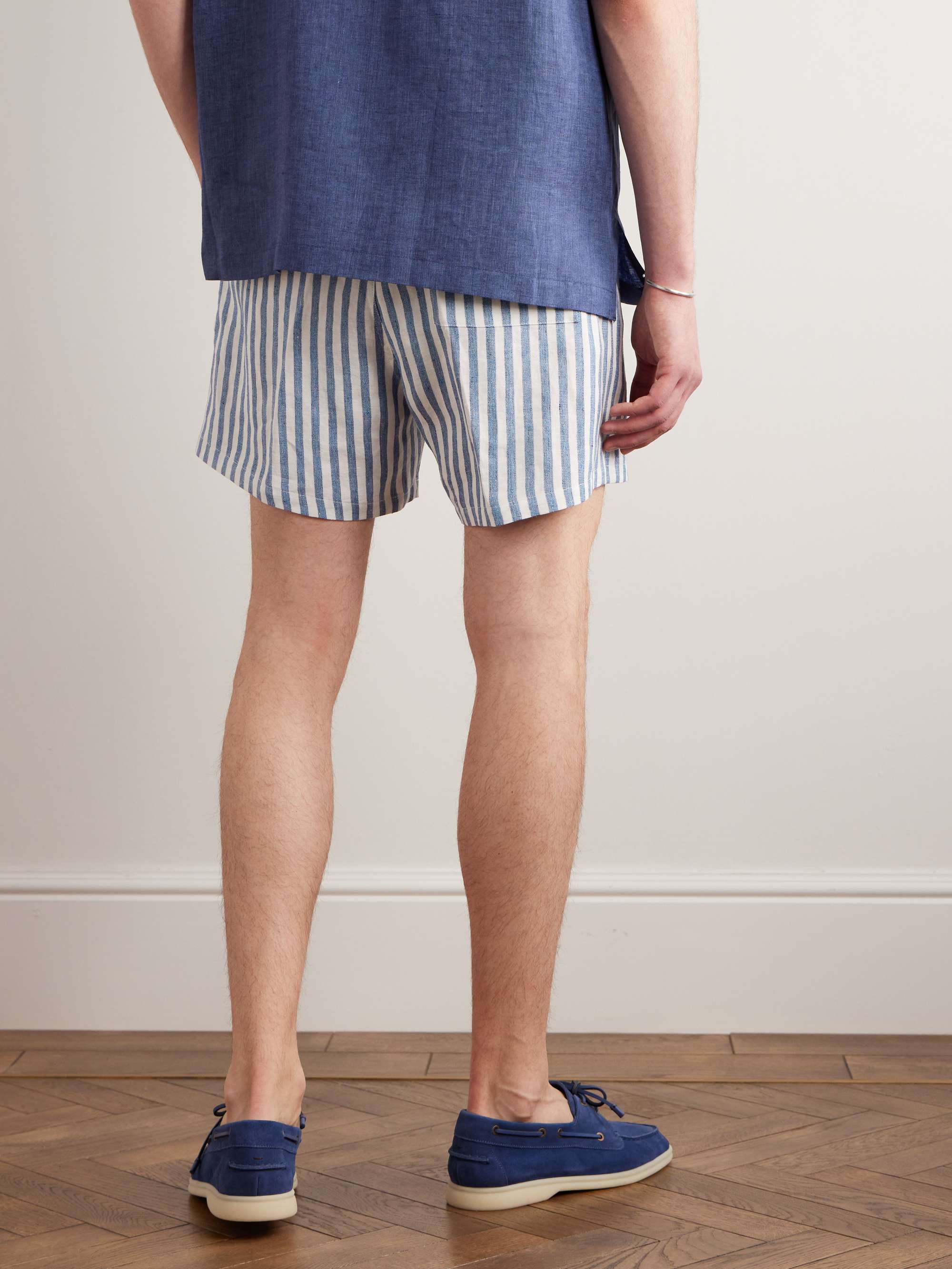 LORO PIANA Shorts a gamba dritta in lino a righe con coulisse Bermuda Bay