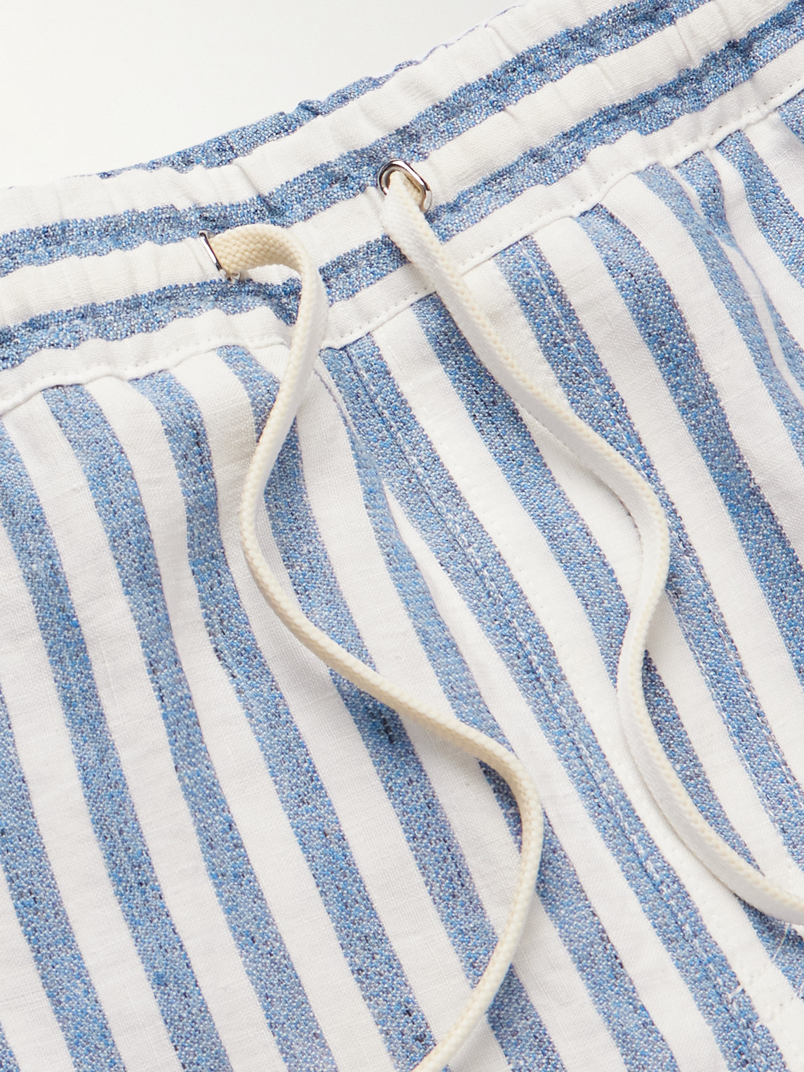 Shop Loro Piana Bermuda Bay Straight-leg Striped Linen Drawstring Shorts In Blue
