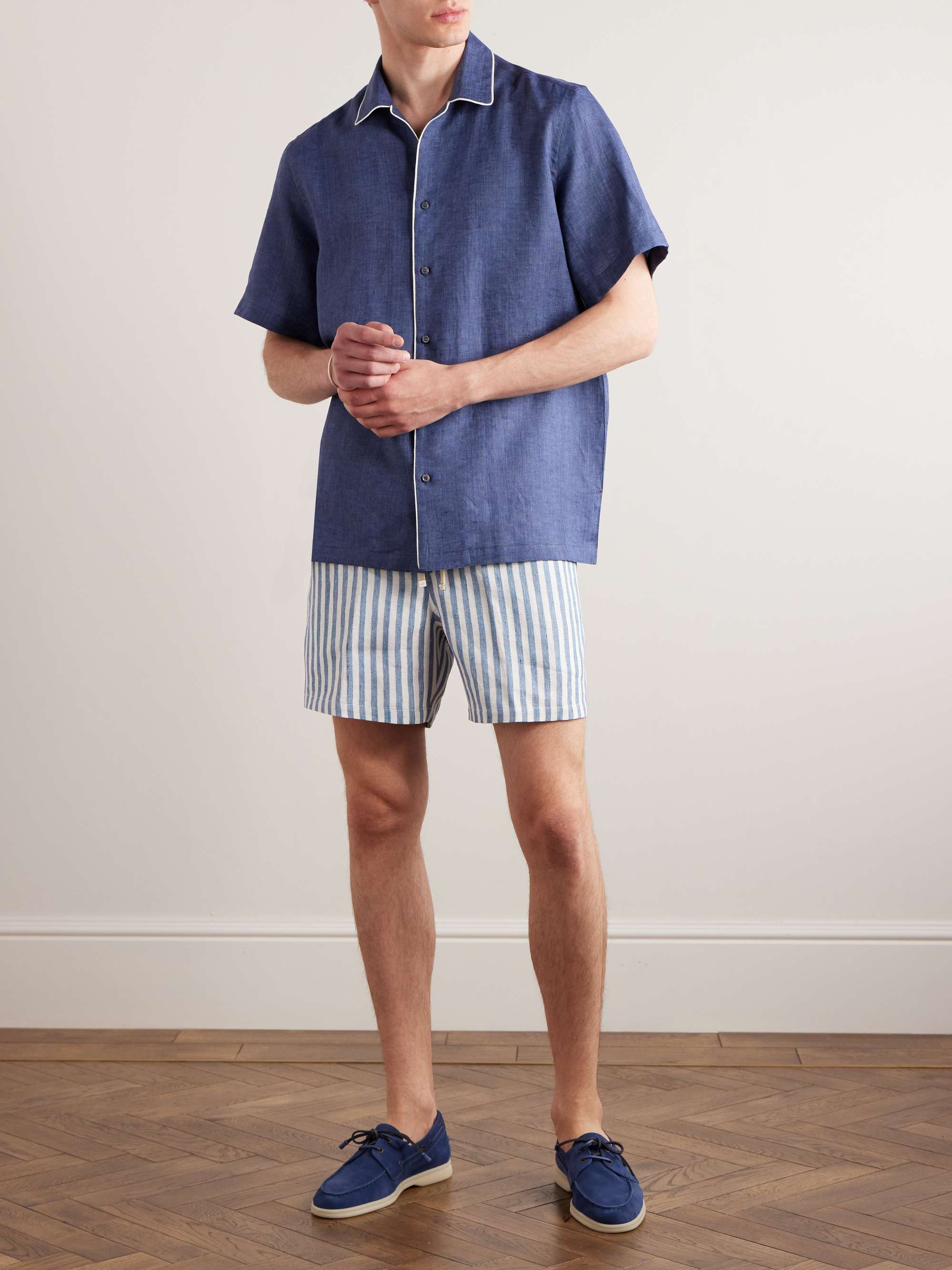 LORO PIANA Shorts a gamba dritta in lino a righe con coulisse Bermuda Bay