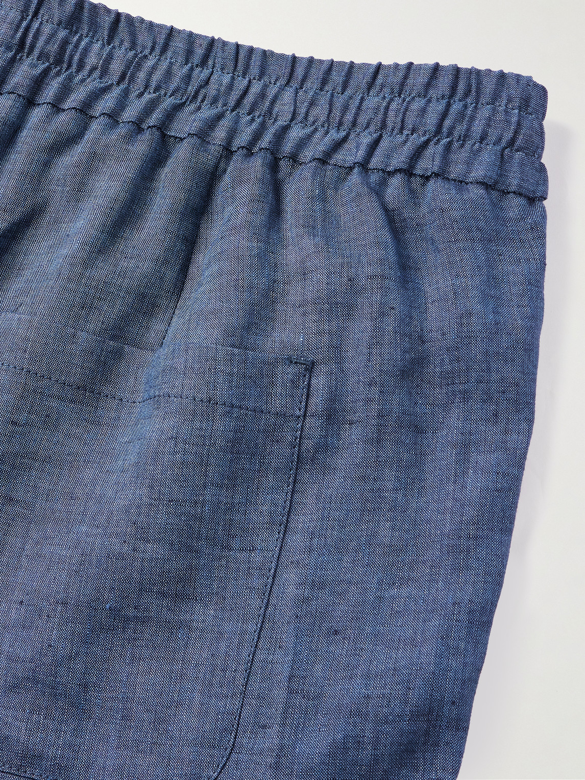 Shop Loro Piana Hierai Straight-leg Linen Drawstring Trousers In Blue