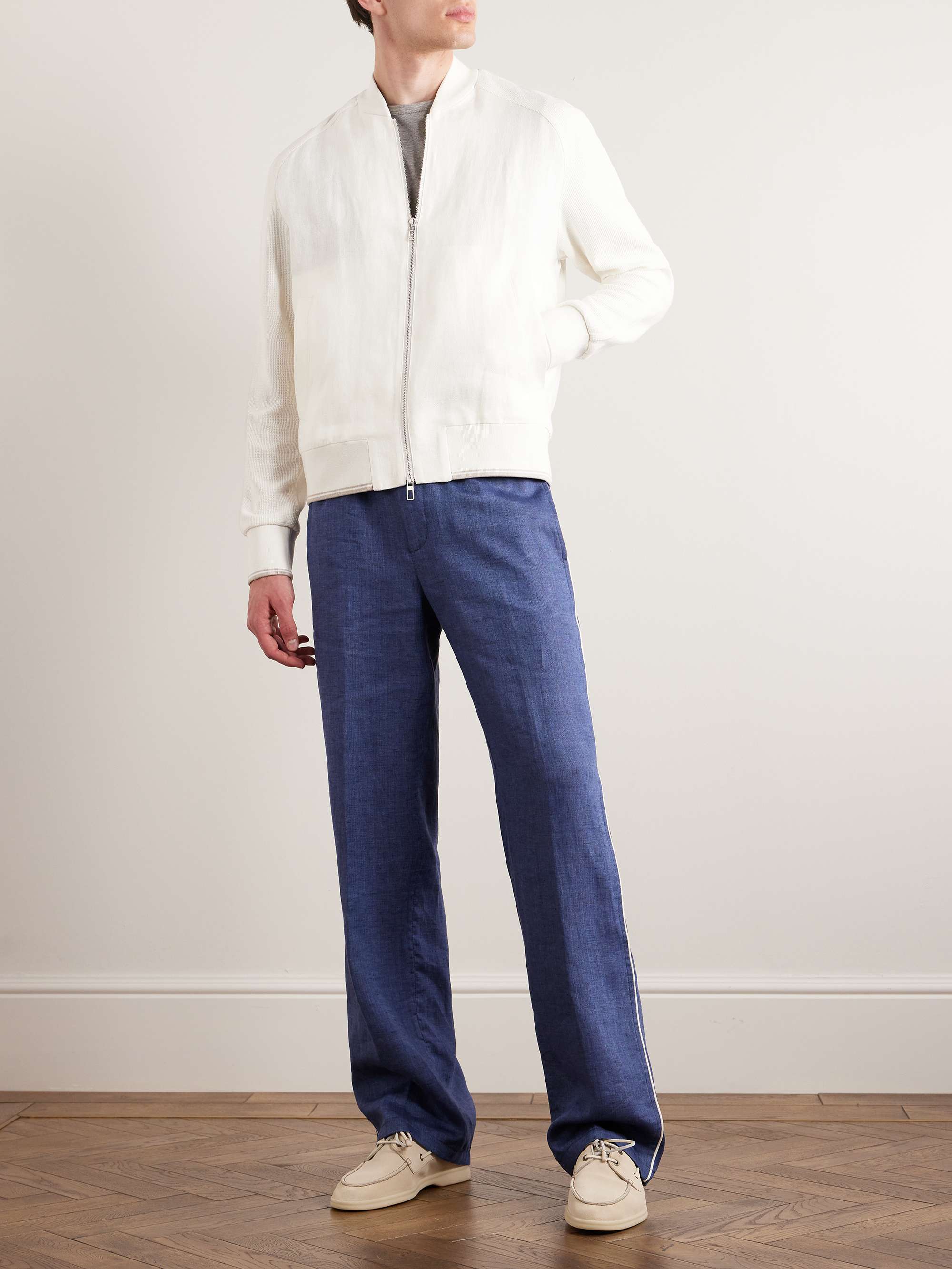 LORO PIANA Panelled Herringbone and Waffle-Knit Linen and Silk Bomber ...