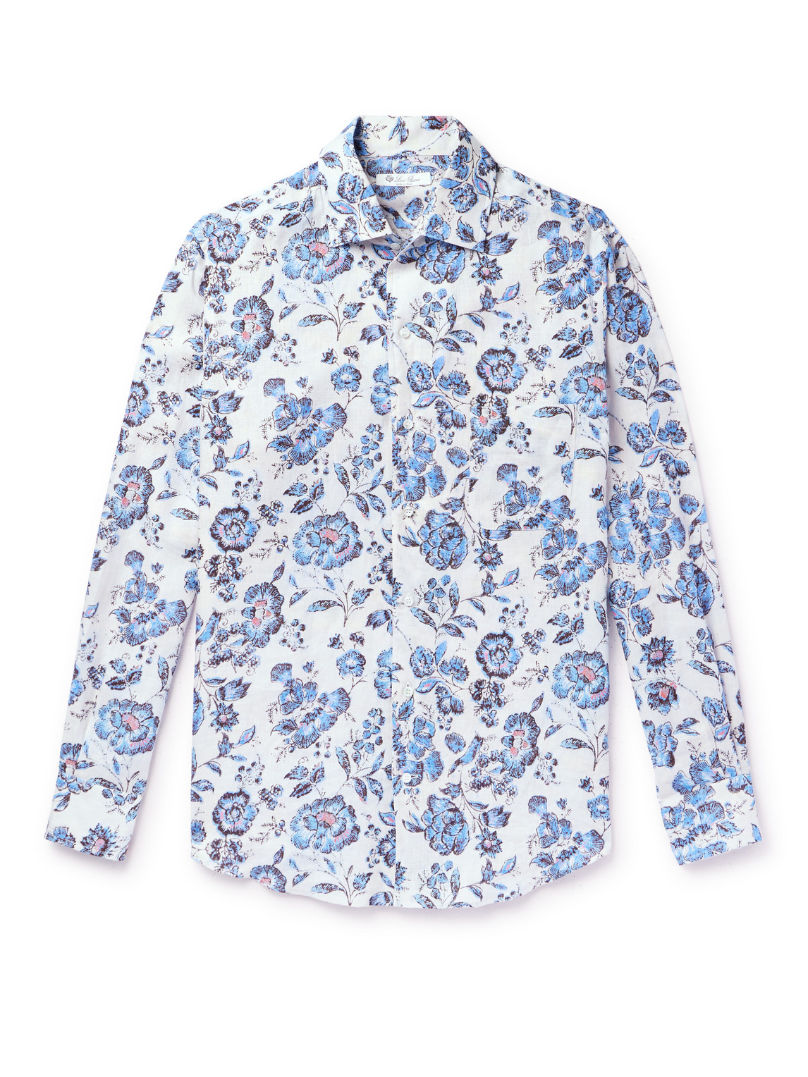 Loro Piana André Floral-print Cashmere And Silk-blend Shirt In Blue