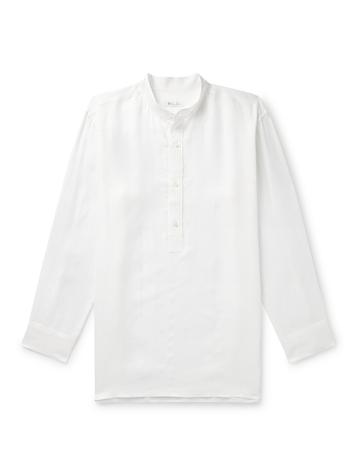 Loro Piana Jeri Grandad-collar Linen Half-placket Shirt In White