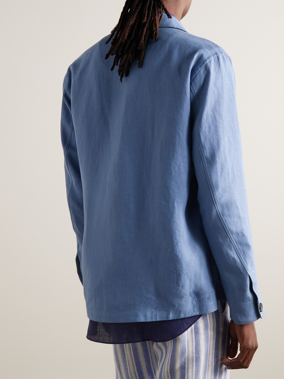 Shop Loro Piana Kalama Webbing-trimmed Linen Overshirt In Blue