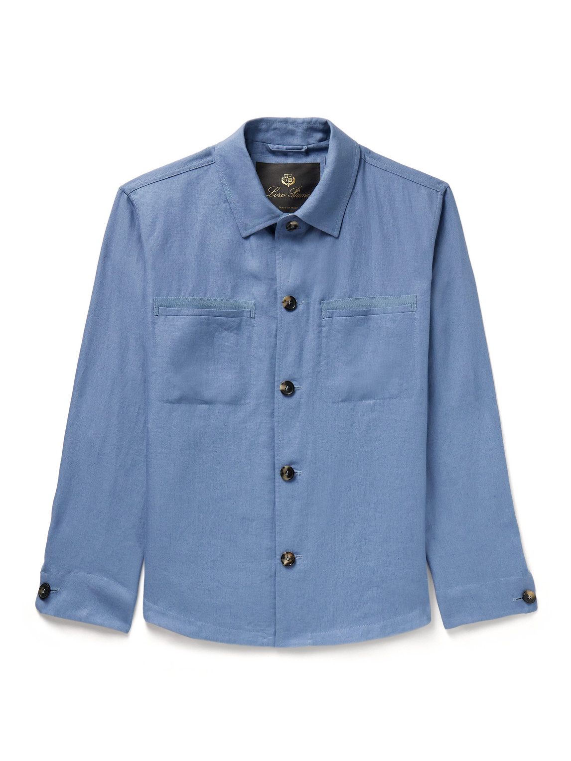 Loro Piana Kalama Webbing-trimmed Linen Overshirt In Blue