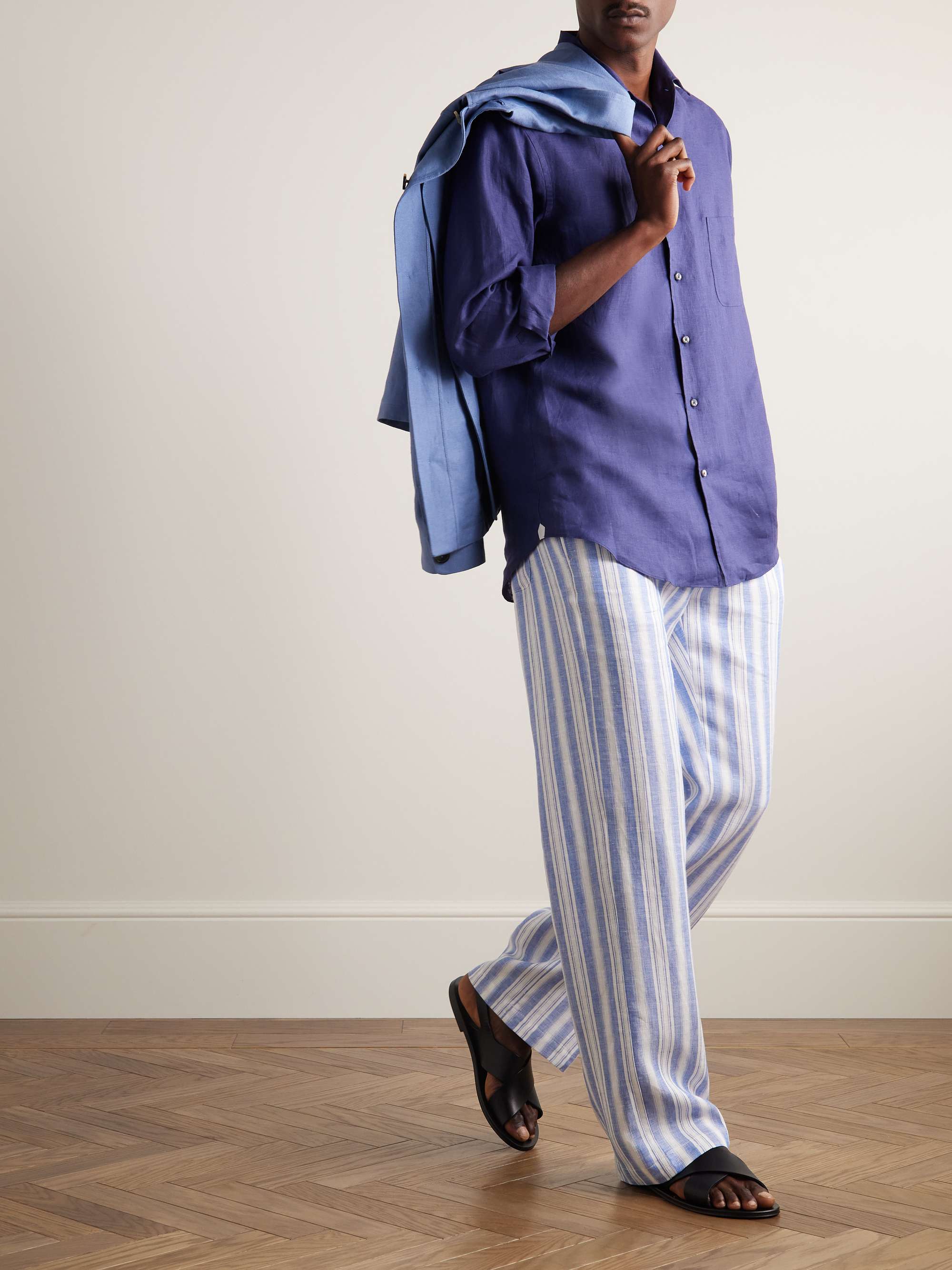 LORO PIANA Heirai Straight-Leg Striped Linen Drawstring
