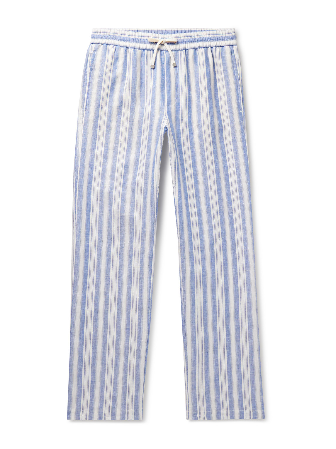 Loro Piana Heirai Straight-leg Striped Linen Drawstring Trousers In Blue