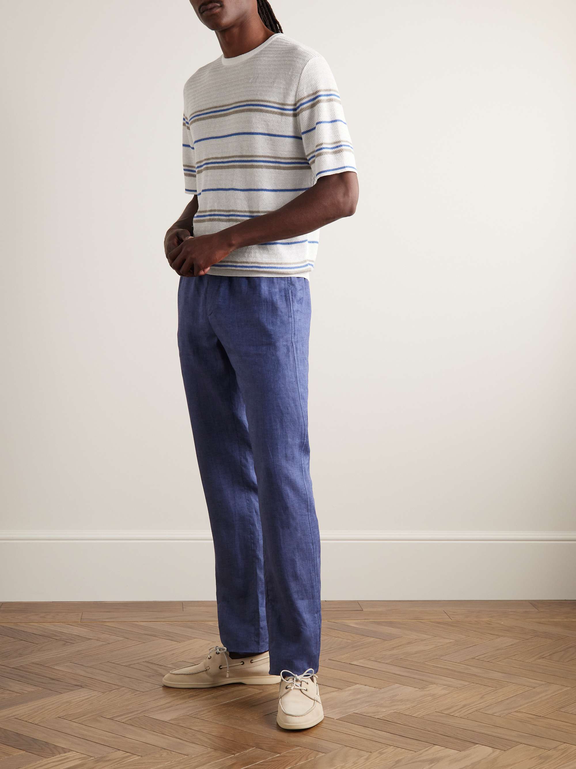 LORO PIANA Striped Herringbone Linen T-Shirt