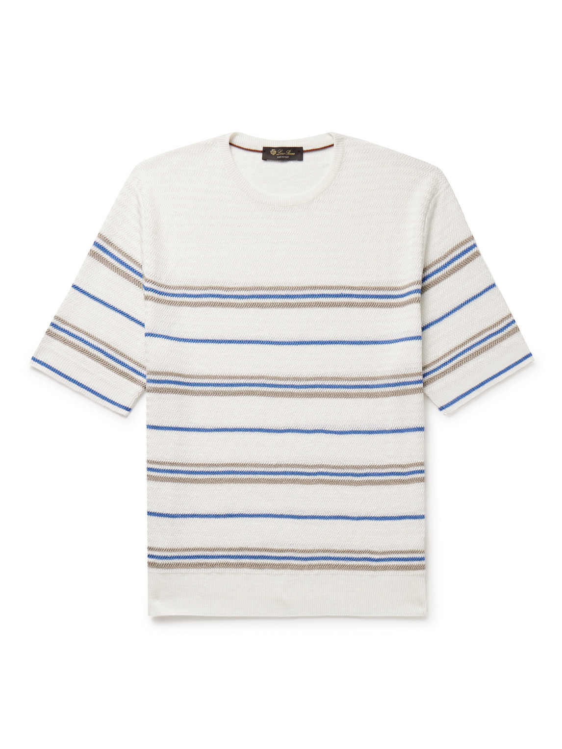 Loro Piana Striped Herringbone Linen T-shirt In White