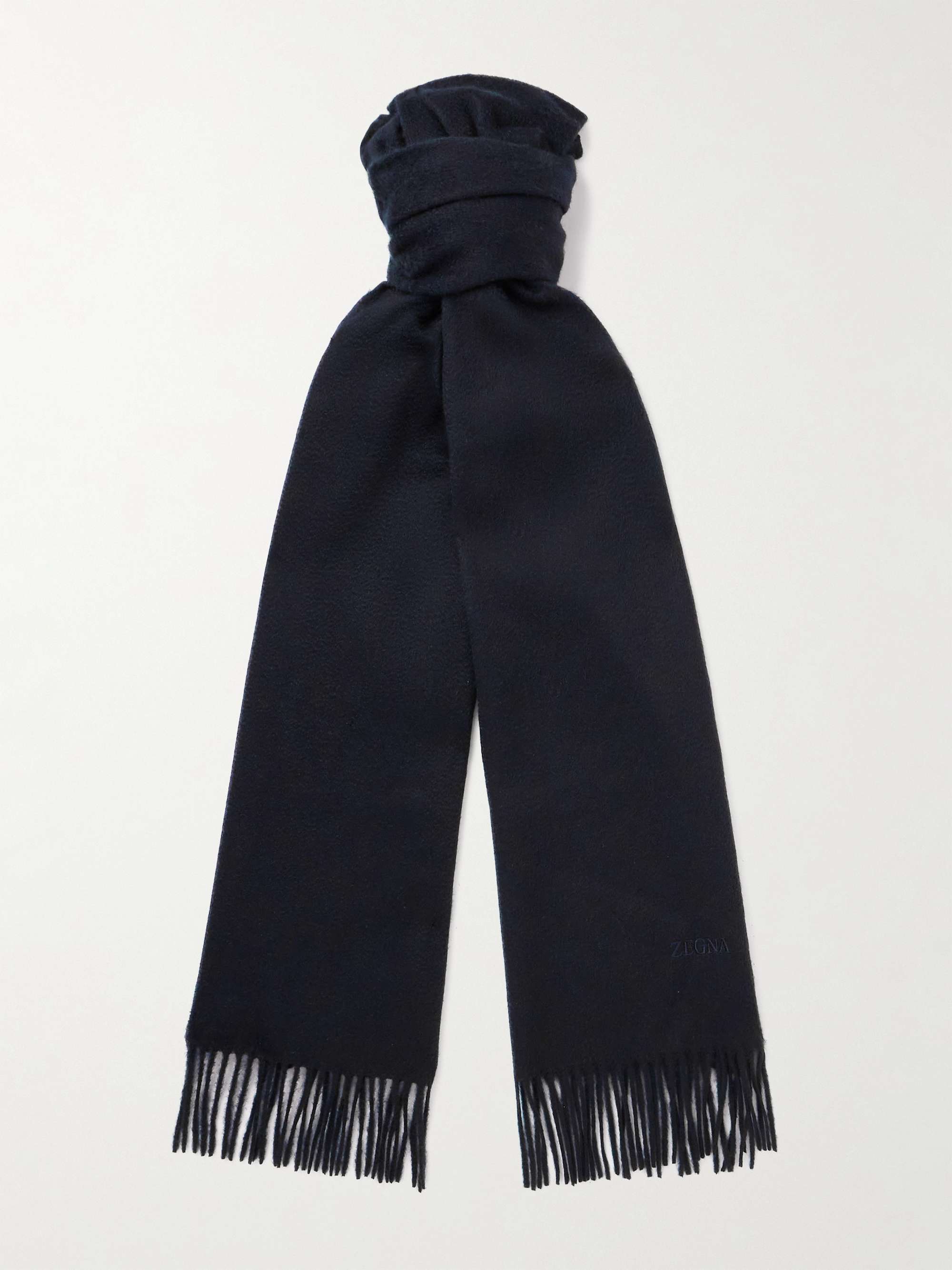 ZEGNA Oasi Logo-Embroidered Fringed Cashmere Scarf for Men | MR PORTER