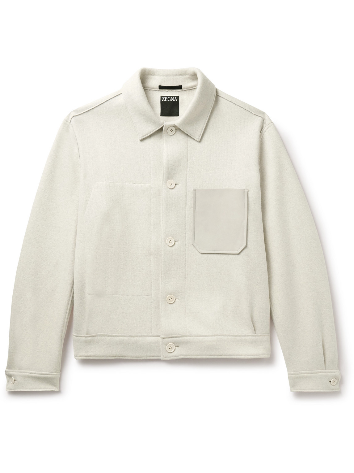 Slim-Fit Leather-Trimmed Wool-Blend Overshirt