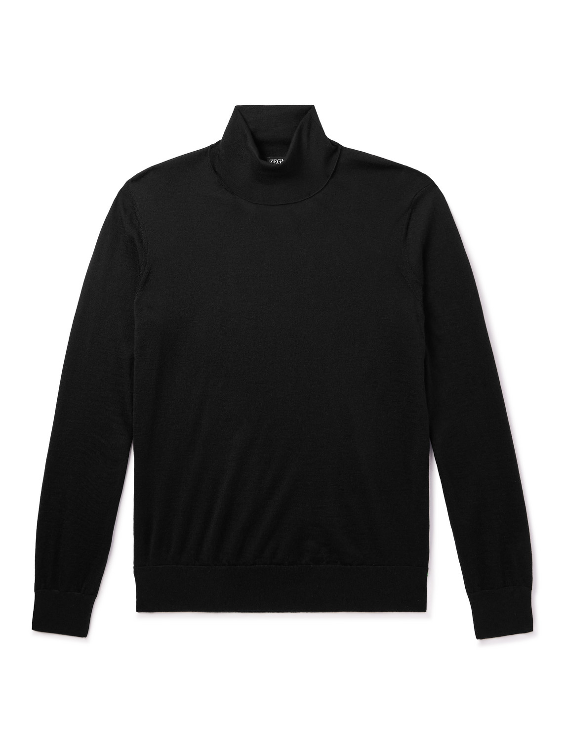 Zegna Cable Stitch Split Turtleneck Cashmere Sweater In Black