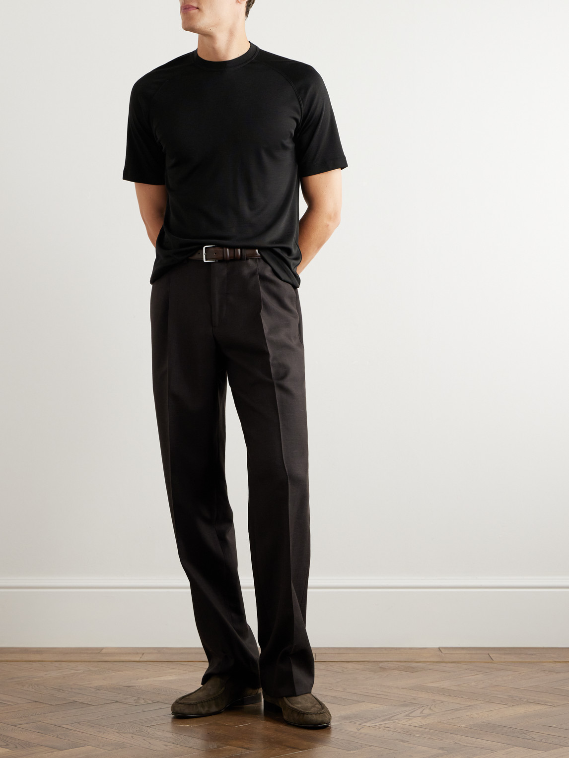 Zegna T-shirt In Brown Wool In Black
