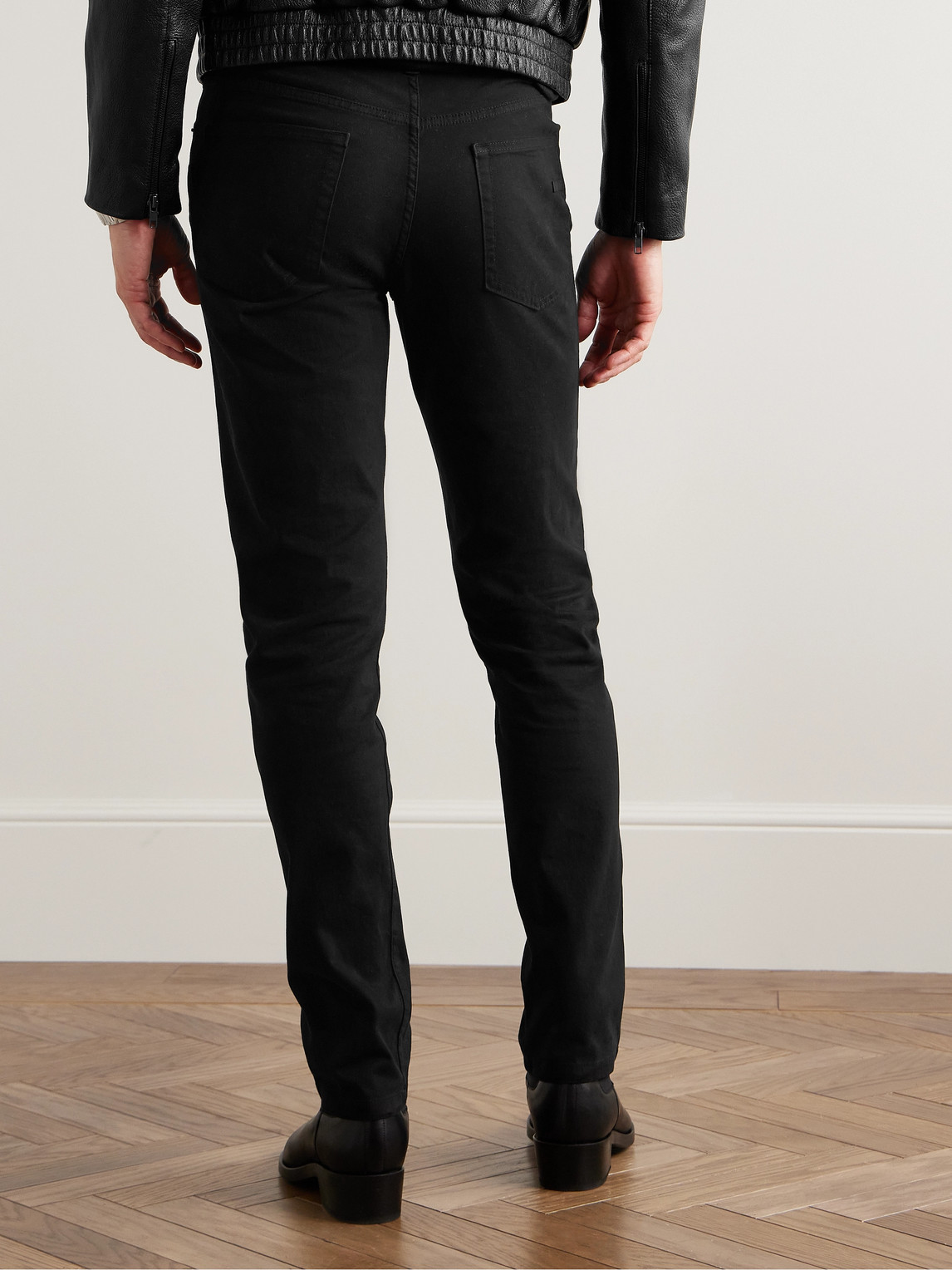 Zegna Slim-fit Brushed Cotton-blend Trousers In Black
