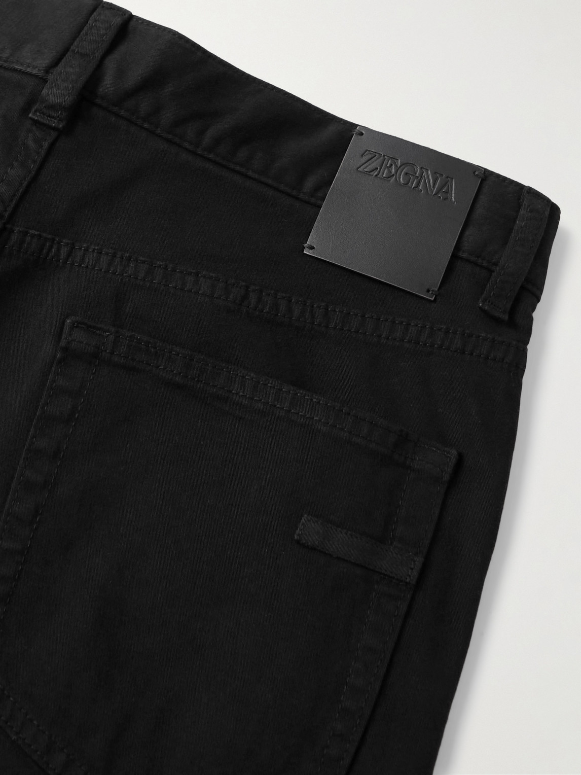 Zegna Slim-fit Brushed Cotton-blend Trousers In Black