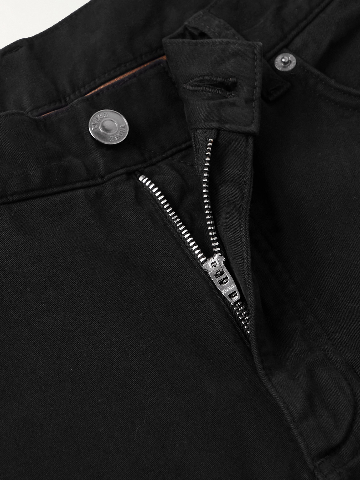 Zegna Slim-fit Brushed Cotton-blend Trousers In Black