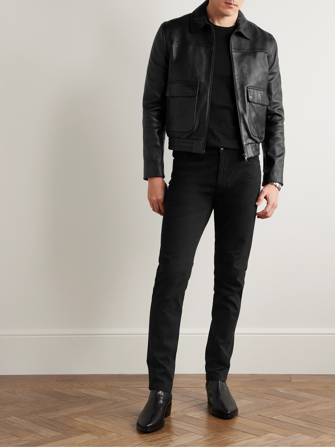 Zegna Slim-fit Brushed Cotton-blend Trousers In Black