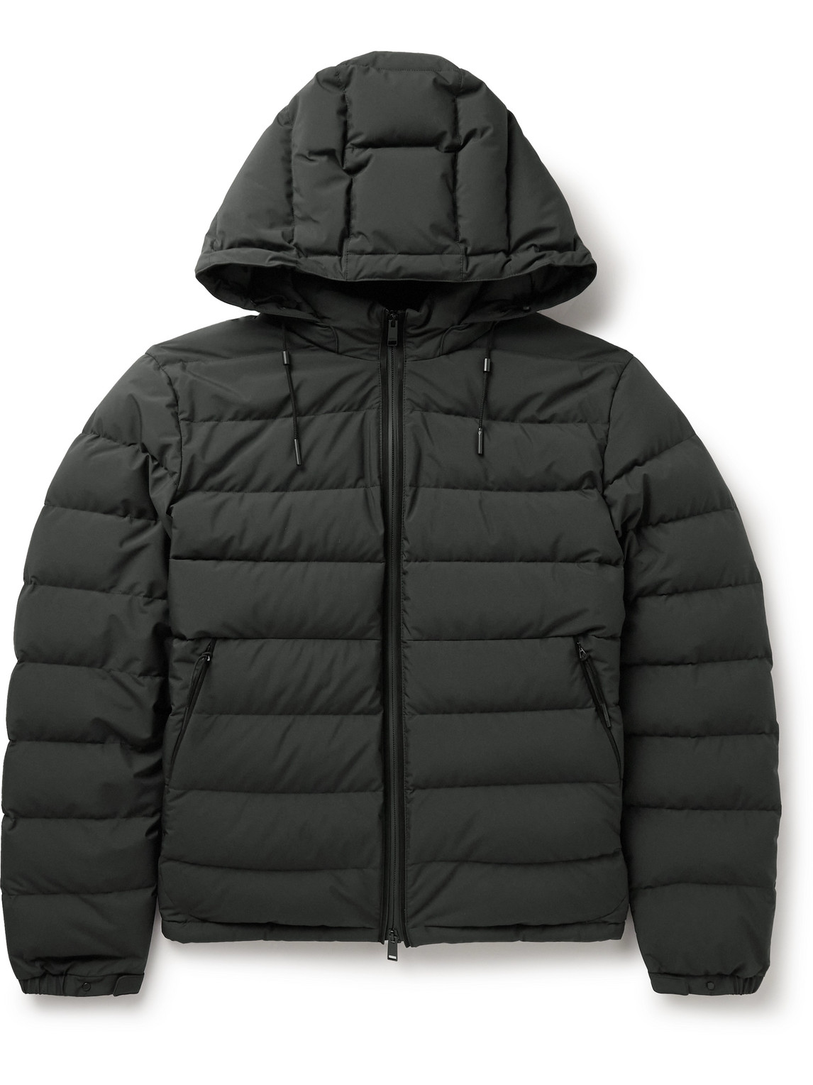 Zegna Stratos Leather-trimmed Quilted Shell Hooded Down Jacket In Black
