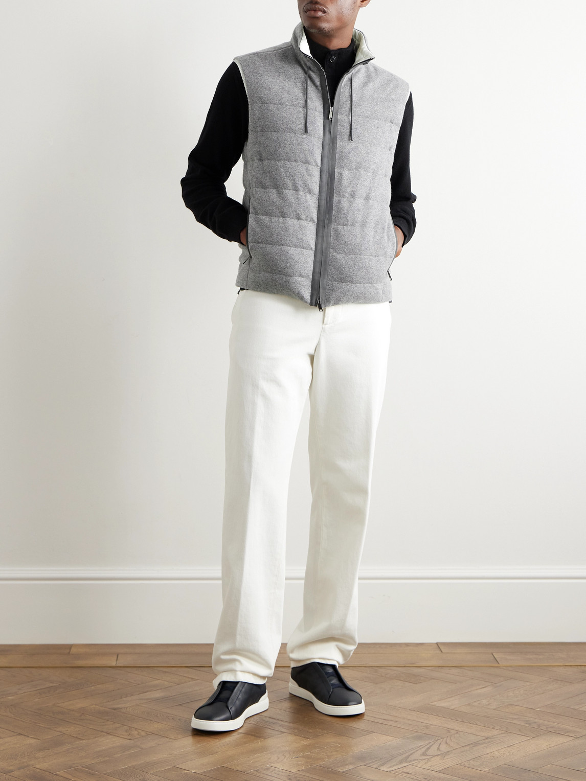 Zegna Suede-Trimmed Quilted Cashmere Down Gilet - Men