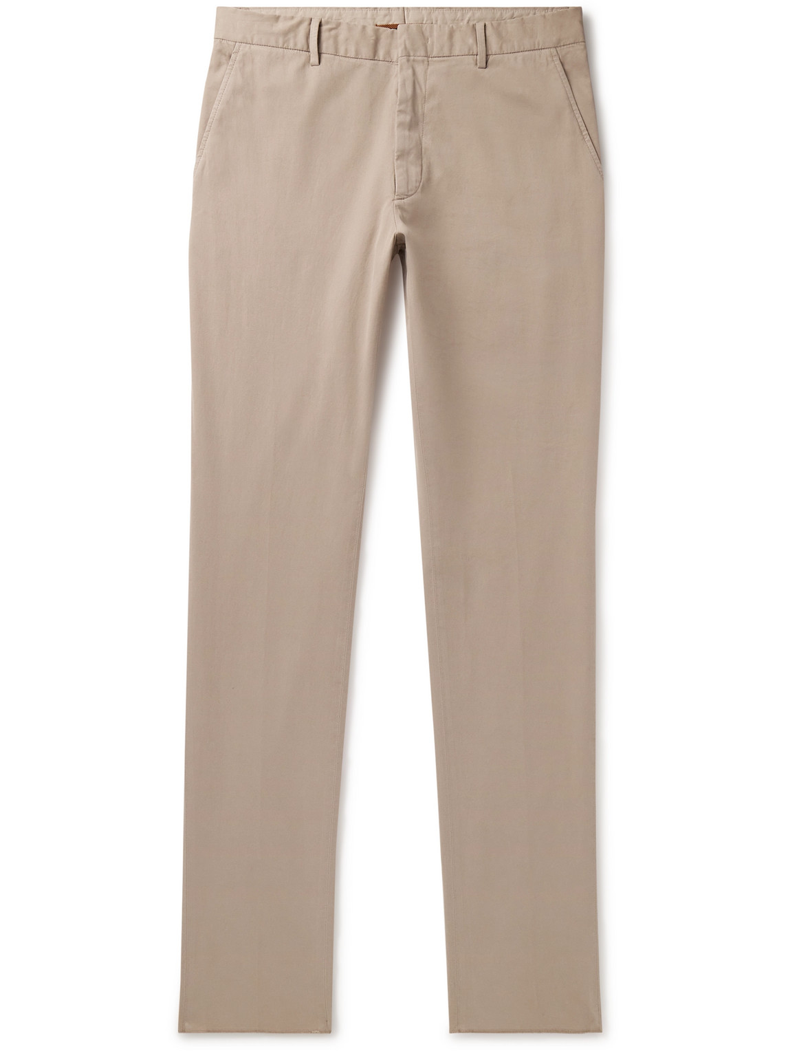 Zegna Slim-fit Straight-leg Stretch-cotton Twill Trousers In Neutrals
