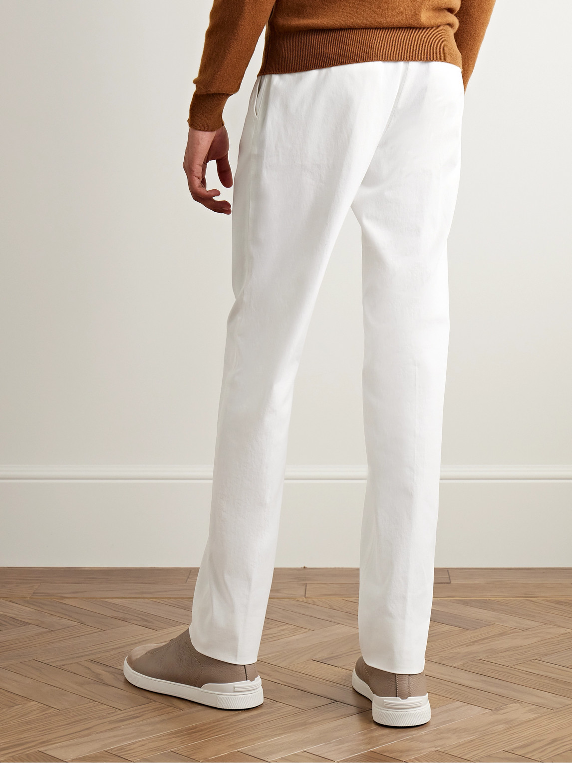 Shop Zegna Slim-fit Straight-leg Stretch-cotton Twill Trousers In White