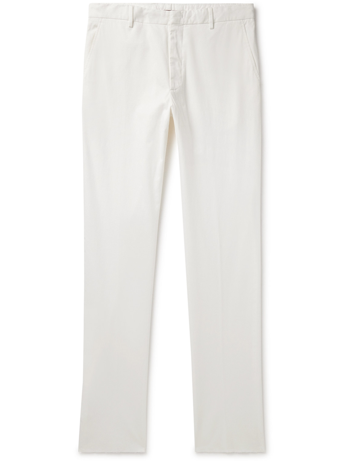 Shop Zegna Slim-fit Straight-leg Stretch-cotton Twill Trousers In White