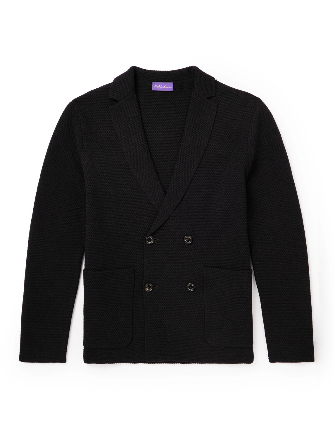 Ralph Lauren Purple Label Double-breasted Honeycomb-knit Cardigan In Black