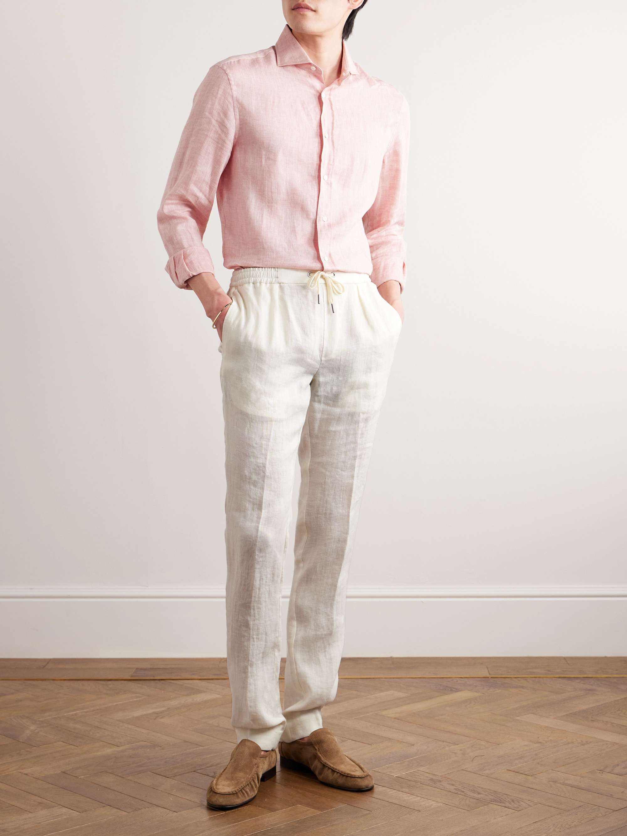 Straight-Leg Linen Drawstring Trousers