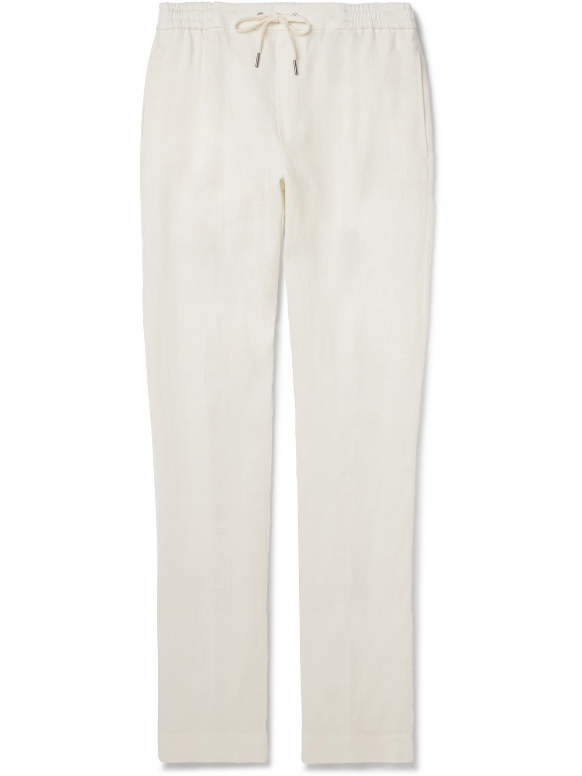 Shop Ralph Lauren Purple Label Straight-leg Linen Drawstring Trousers In White