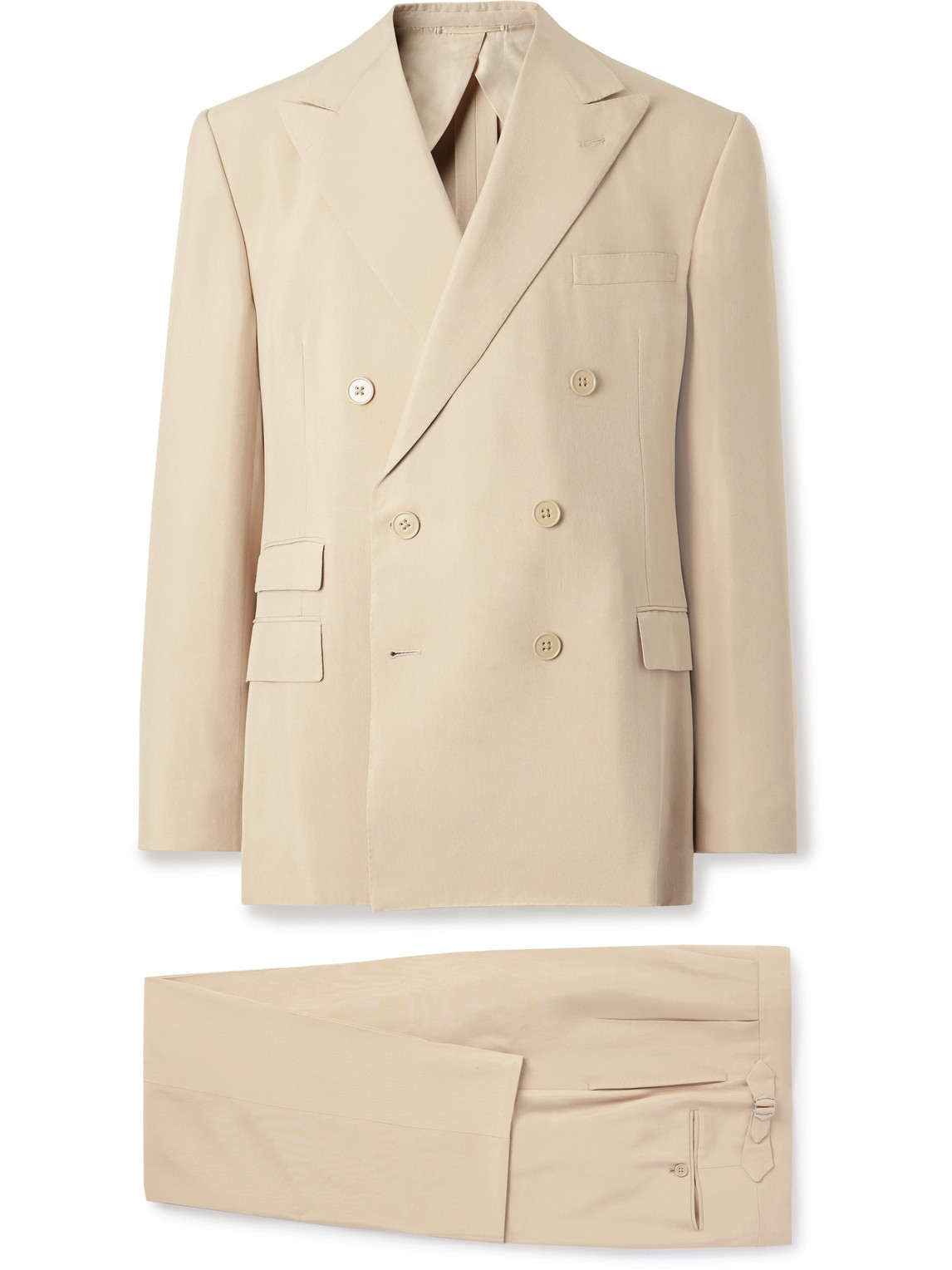 Ralph Lauren Purple Label Slim-fit Double-breasted Silk-shantung Suit Jacket In Neutrals