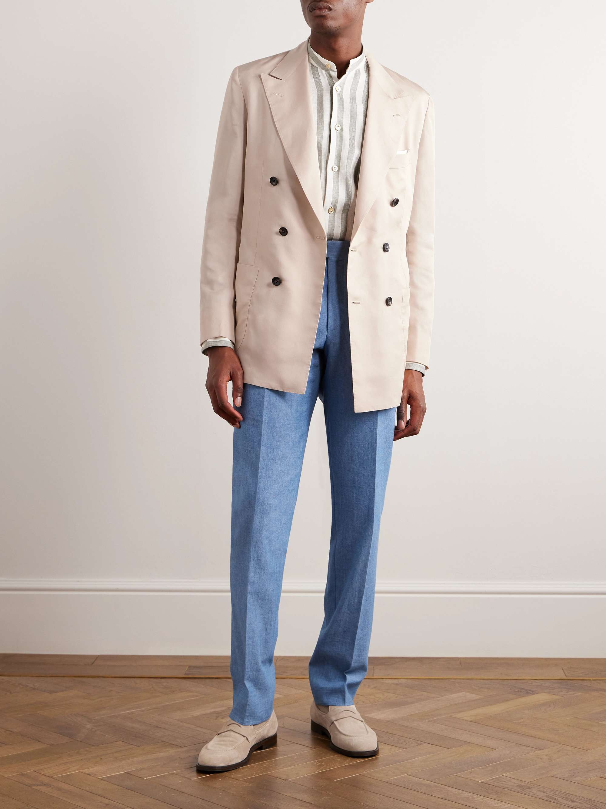 Kiton striped double-breasted suit - Blue