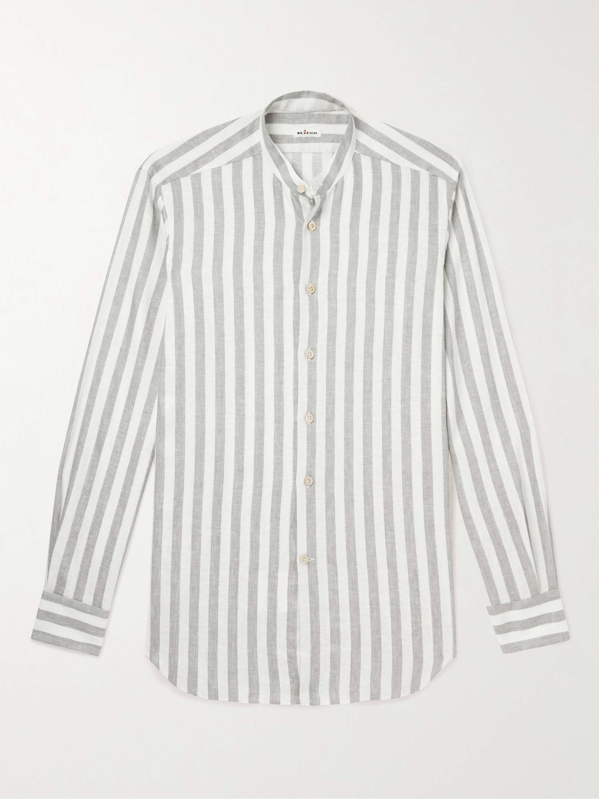 KITON Grandad-Collar Striped Linen-Blend Shirt for Men | MR PORTER