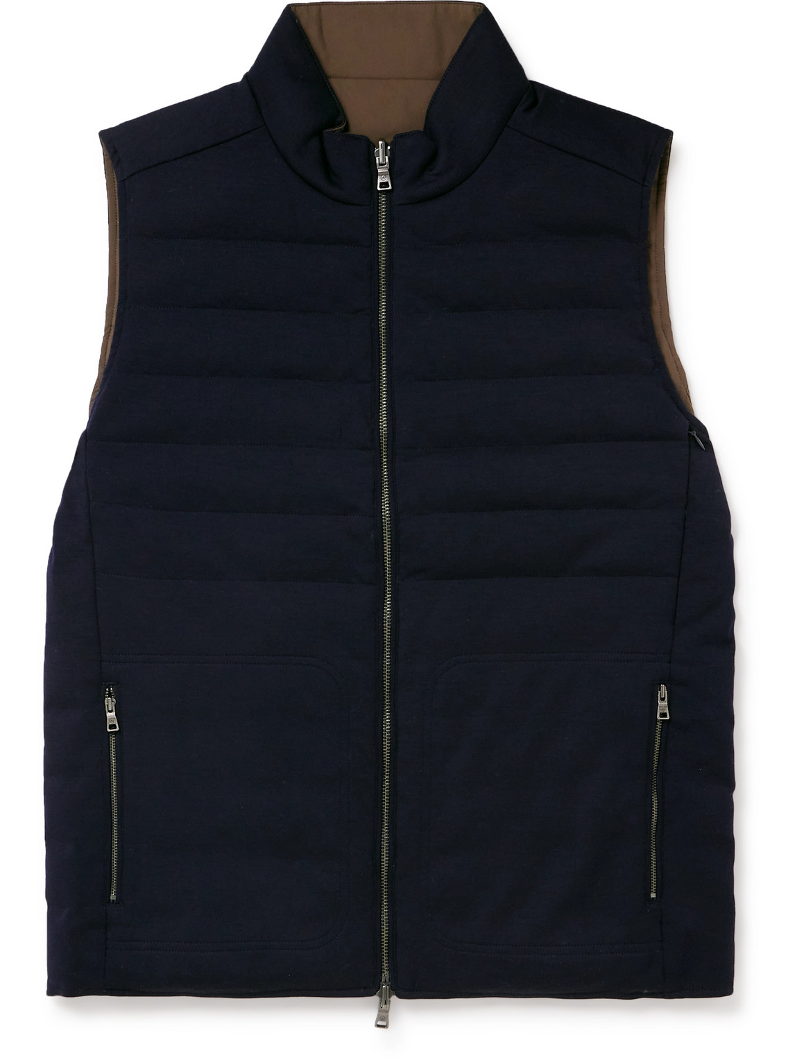 Peter Millar Reversible Padded Quilted Wool And Shell Gilet In Black