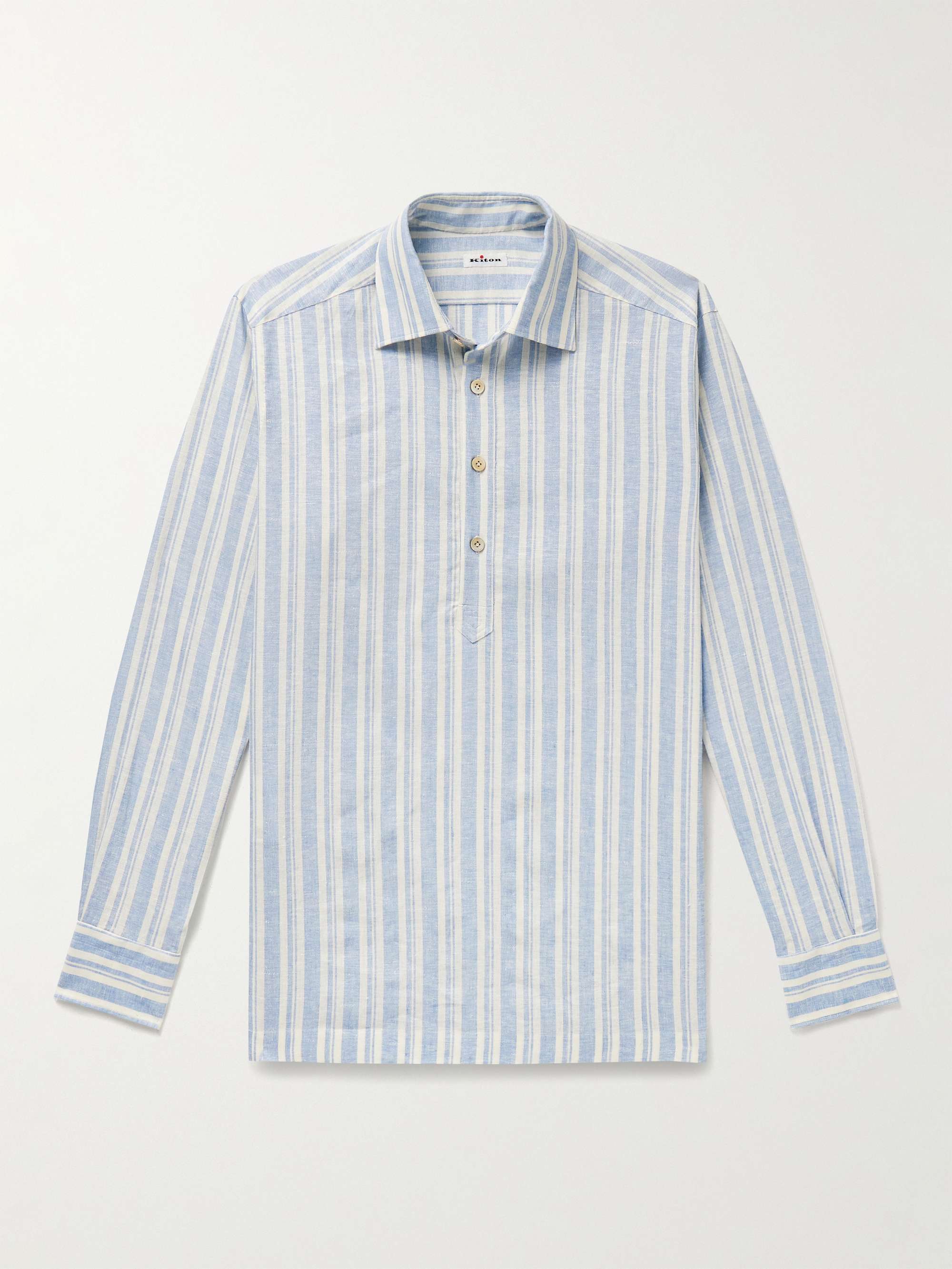 KITON Miami Striped Half-Placket Linen-Blend Shirt for Men | MR PORTER