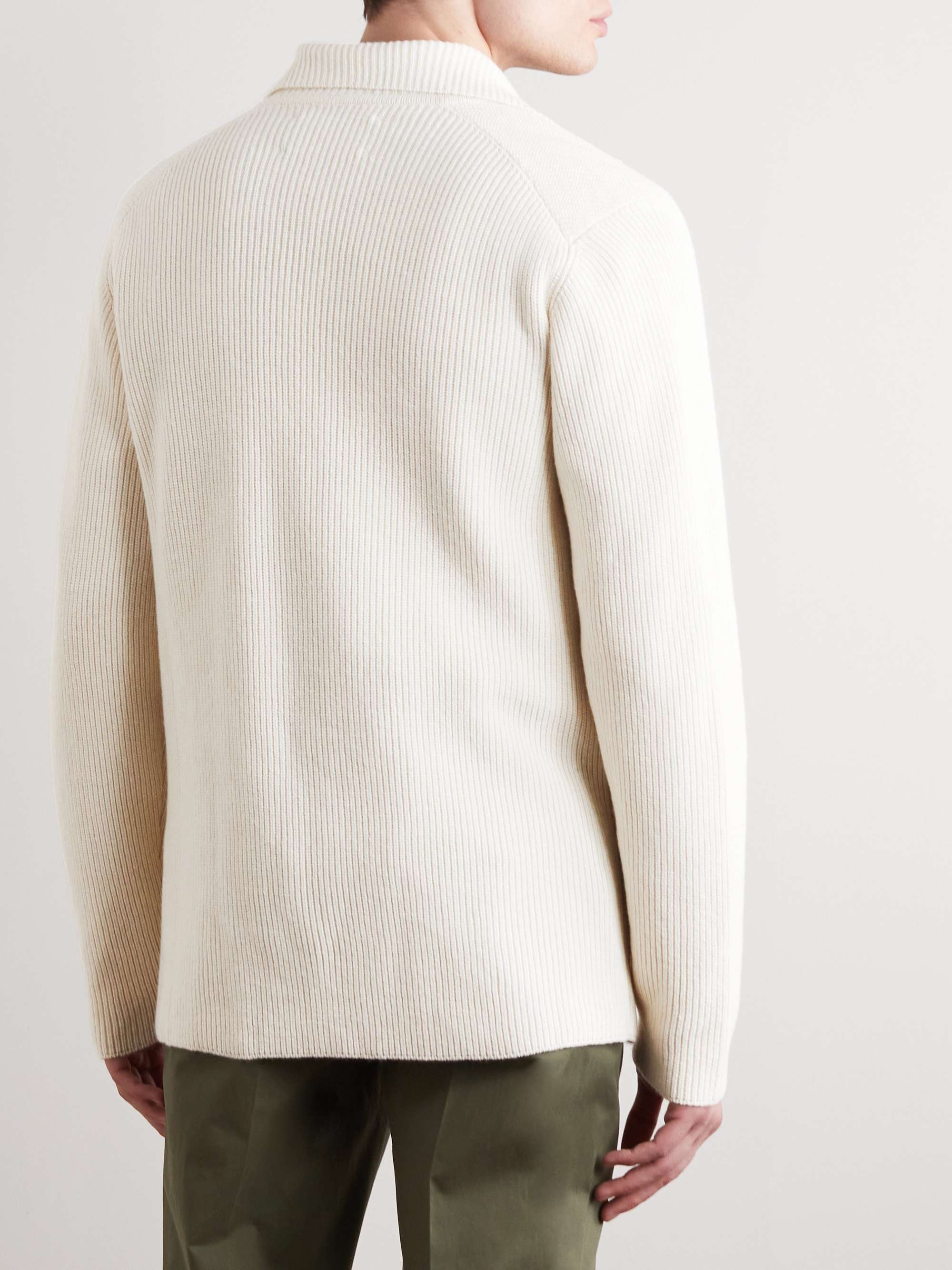 PURDEY Double-Breasted Ribbed Cashmere and Linen-Blend Cadigan