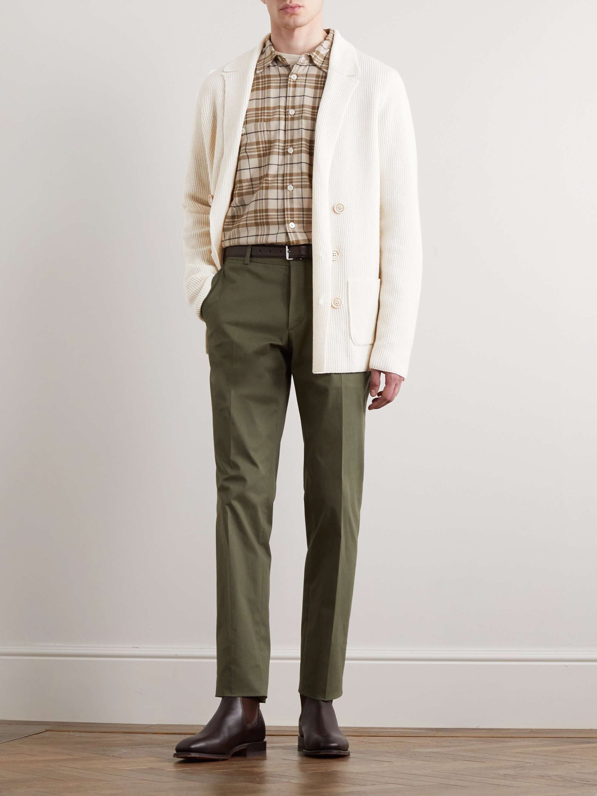 PURDEY Double-Breasted Ribbed Cashmere and Linen-Blend Cadigan