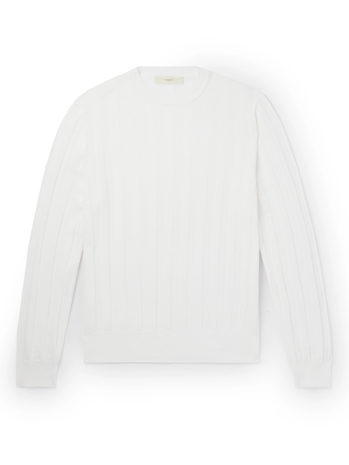 Purdey Slim-fit Ribbed Cotton Sweater In White