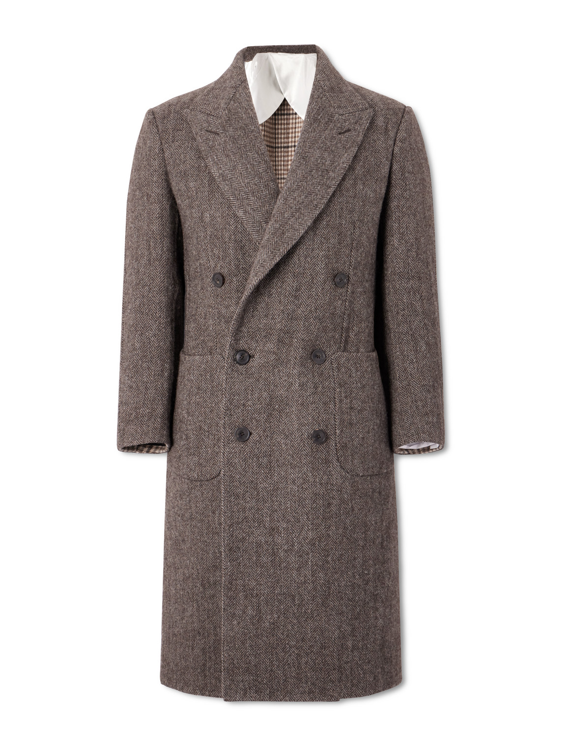 Purdey Town And Country Double-breasted Herringbone Wool Coat In Brown